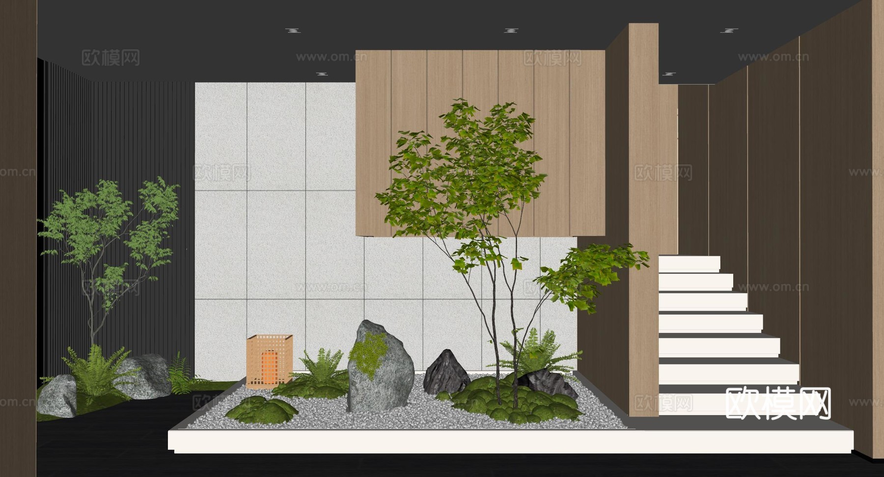现代室内景观造景 景观造景 景观植物 苔藓景观su模型