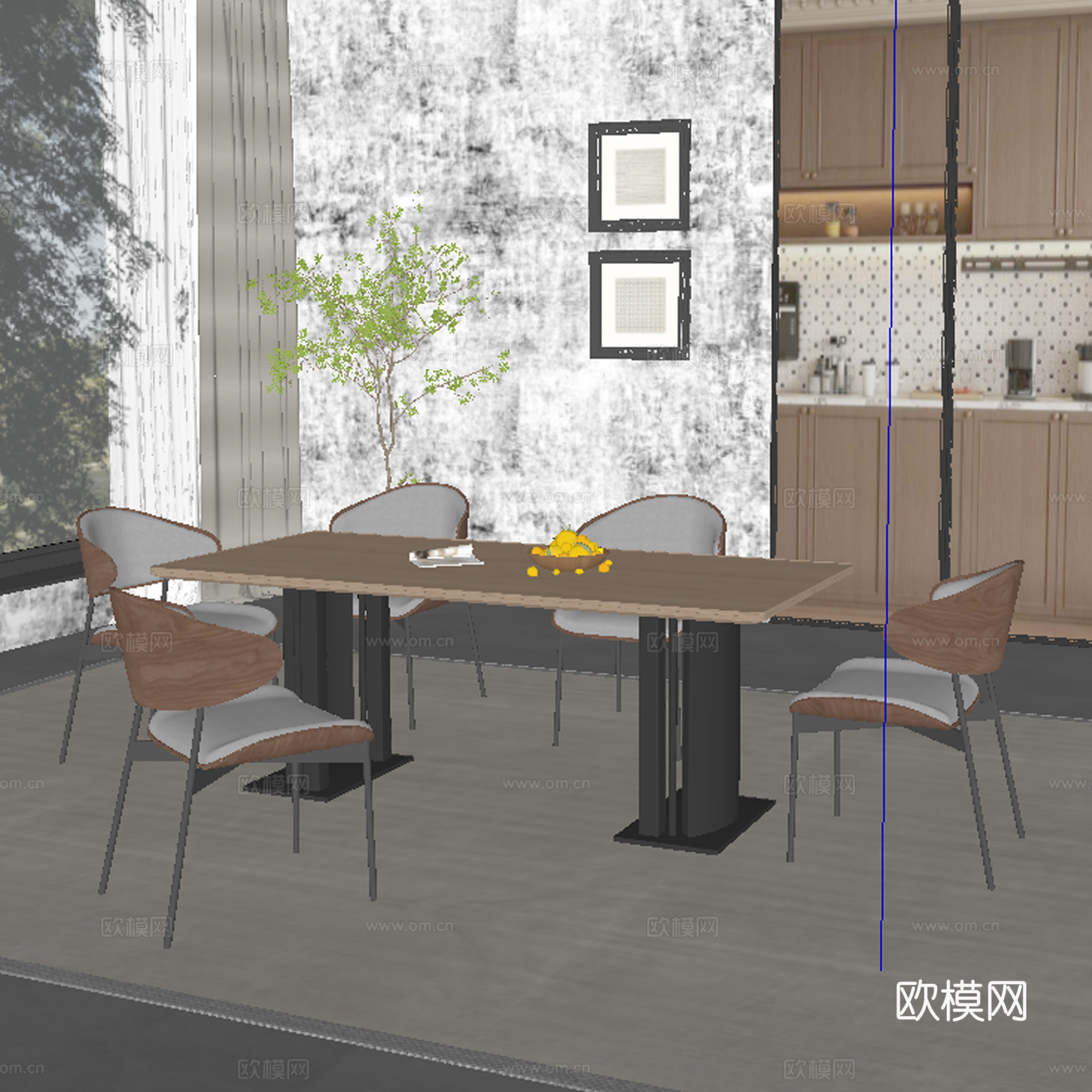 中古风餐厅 餐桌椅su模型