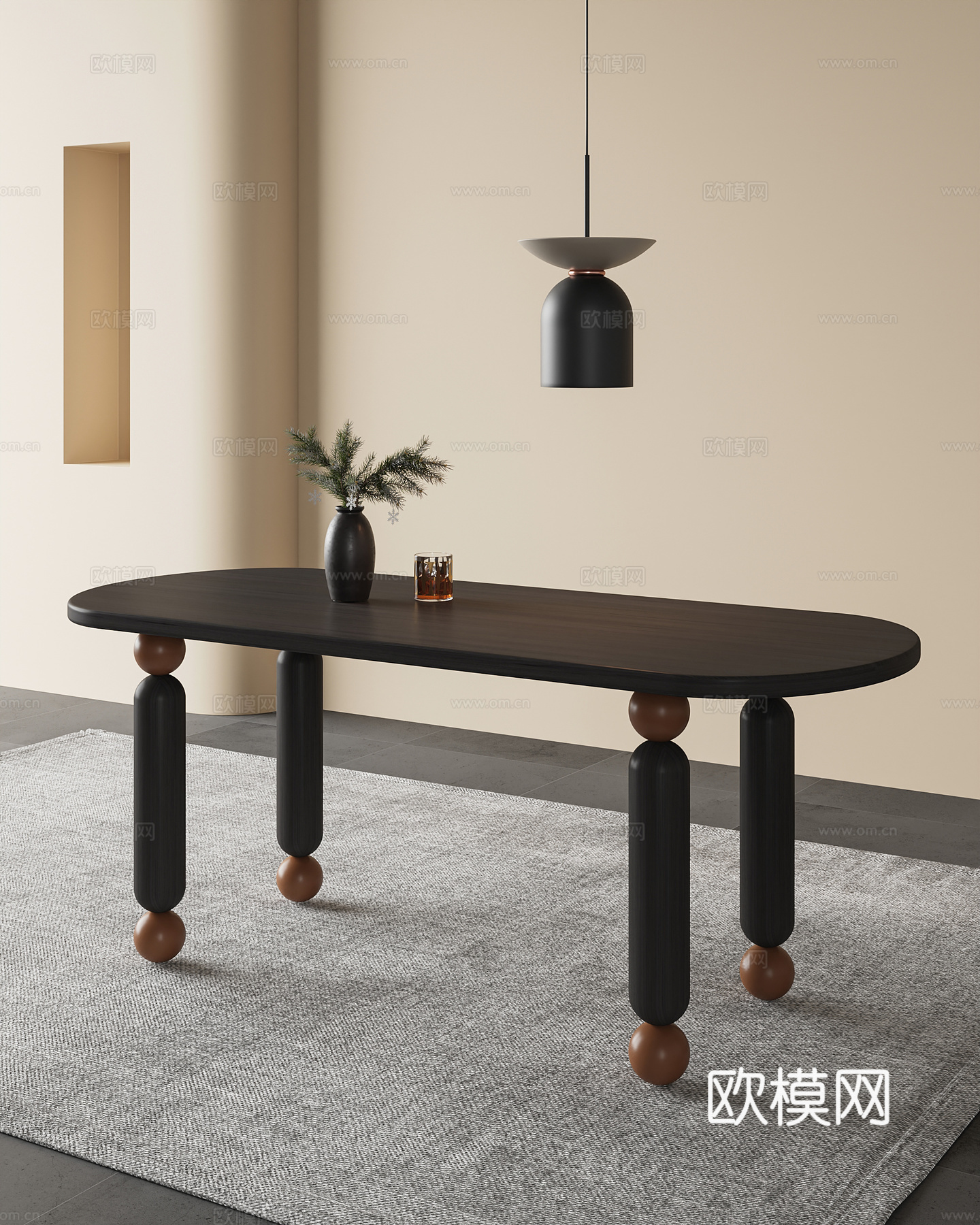 现代中古风餐桌  桌子su模型
