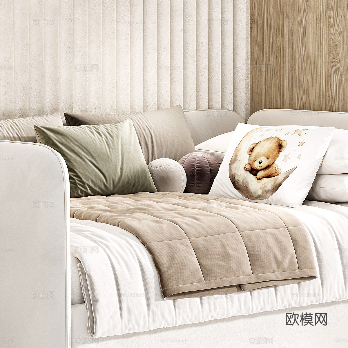 现代奶油风儿童床 沙发床3d模型