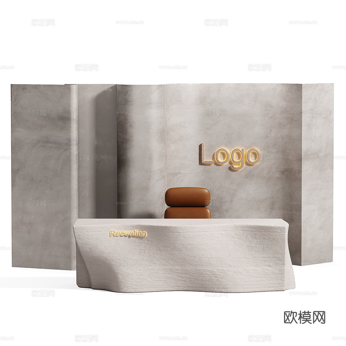 现代侘寂公司前台 接待台3d模型