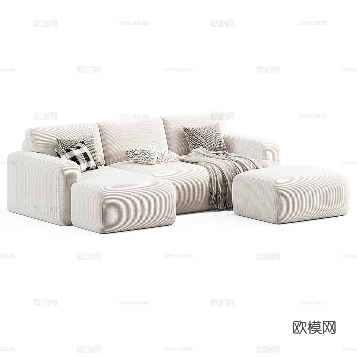 现代奶油风布艺组合沙发3d模型
