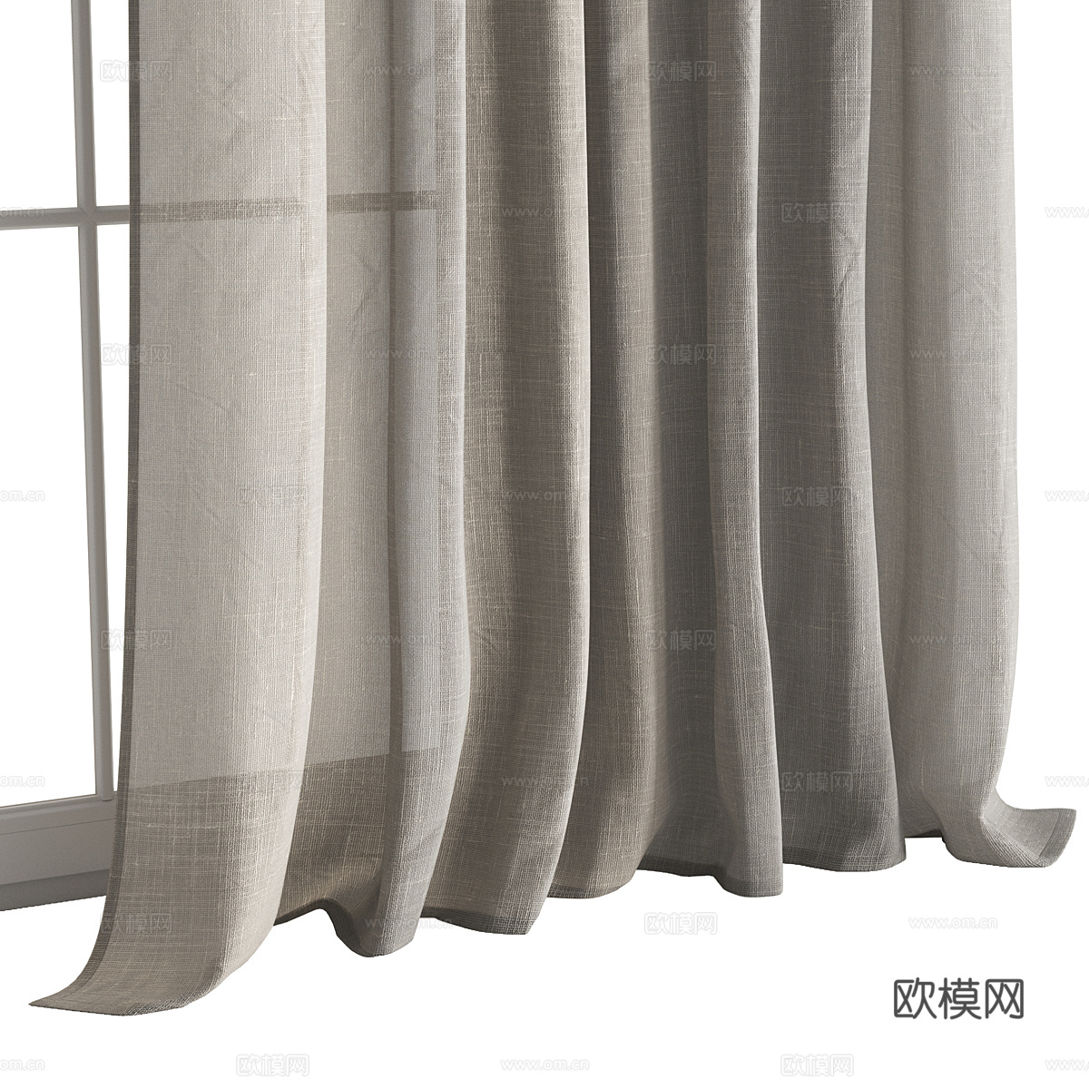 新中式侘寂棉麻布艺窗帘3d模型