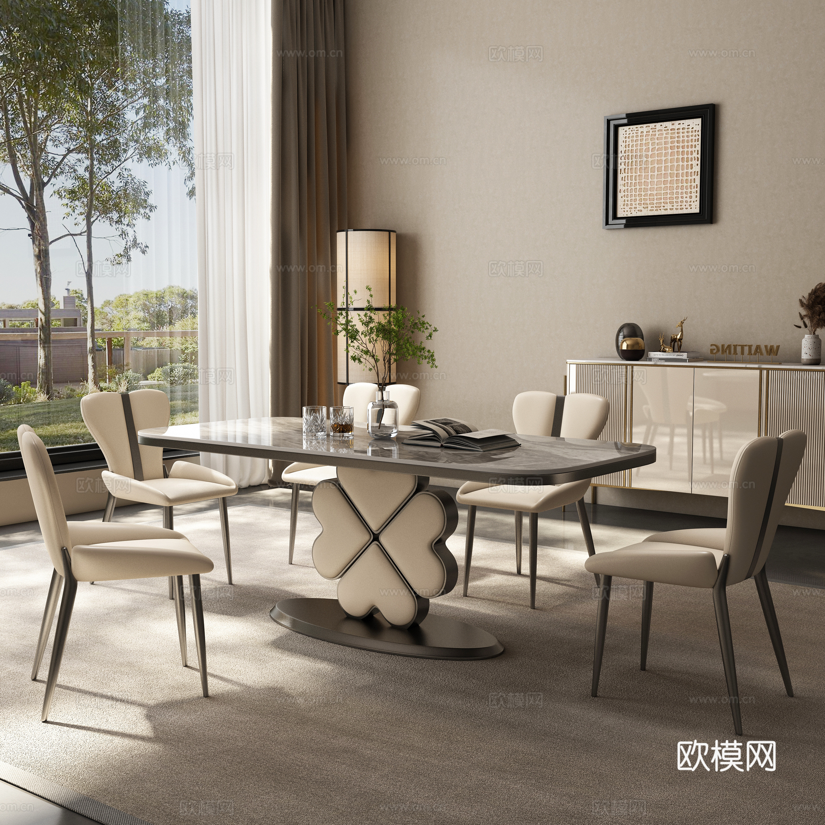 中古风餐厅 餐桌椅su模型