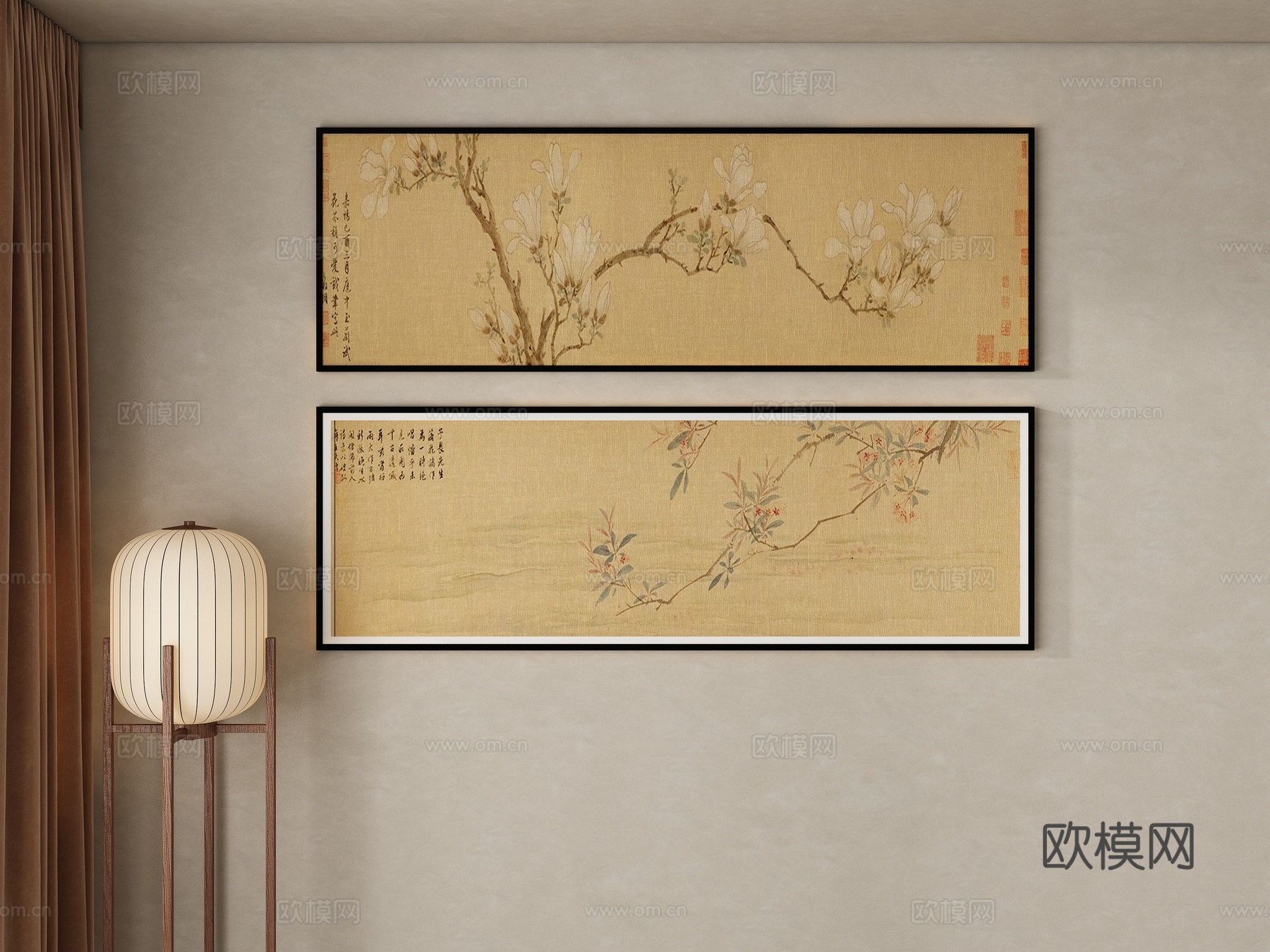 新中式宋式横向挂画3d模型