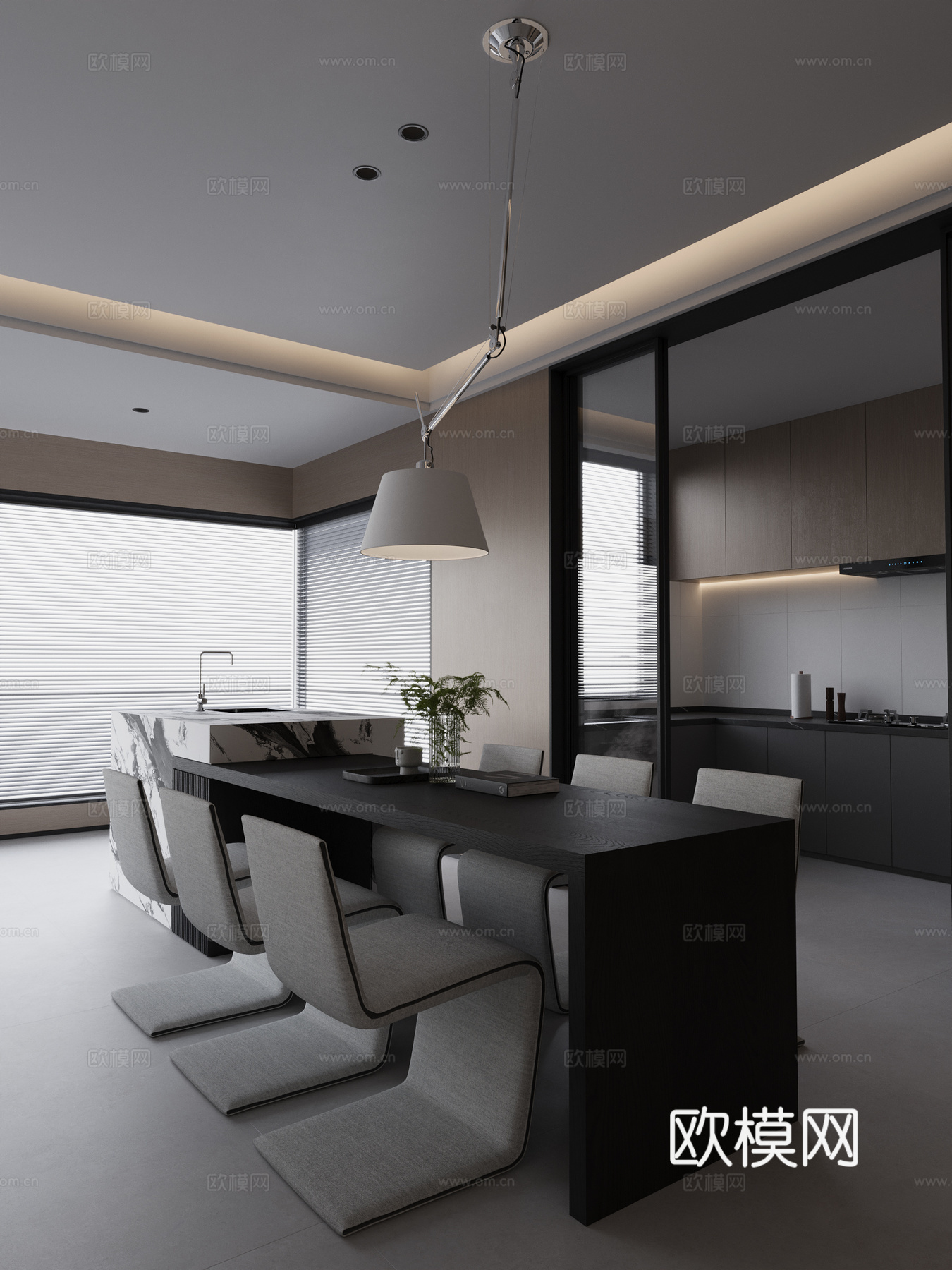 现代意式餐厅厨房3d模型