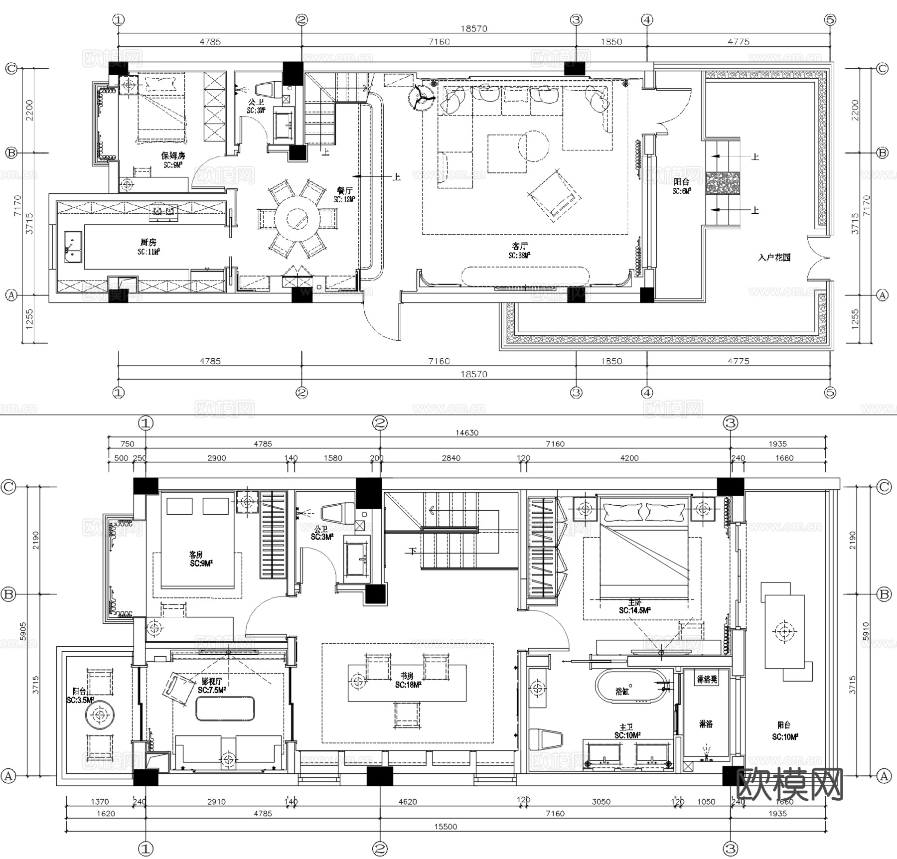 南宁荣和山水美地两层别墅施工图cad施工图