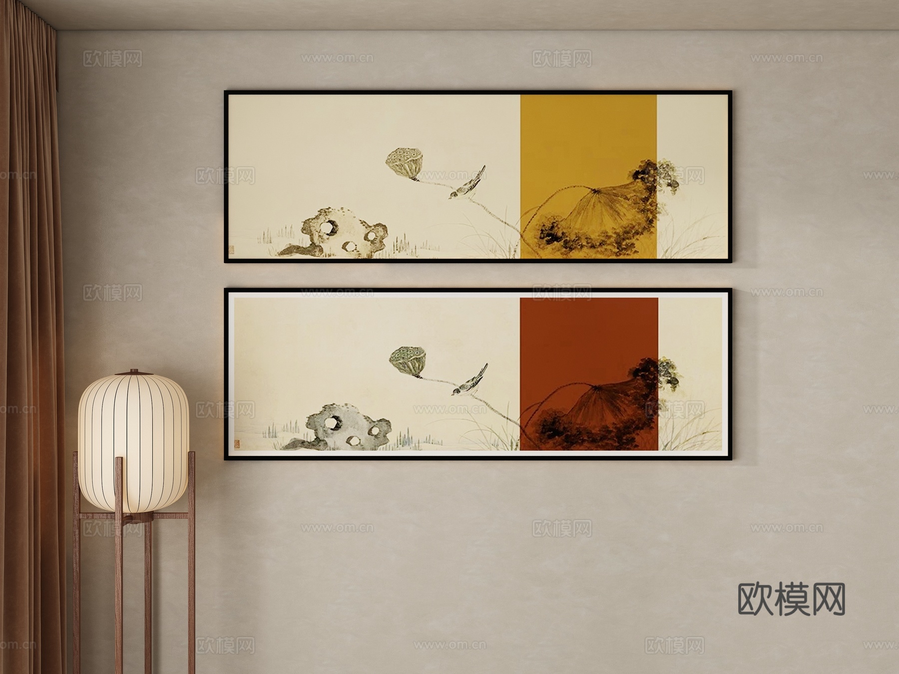 新中式宋式横向挂画3d模型