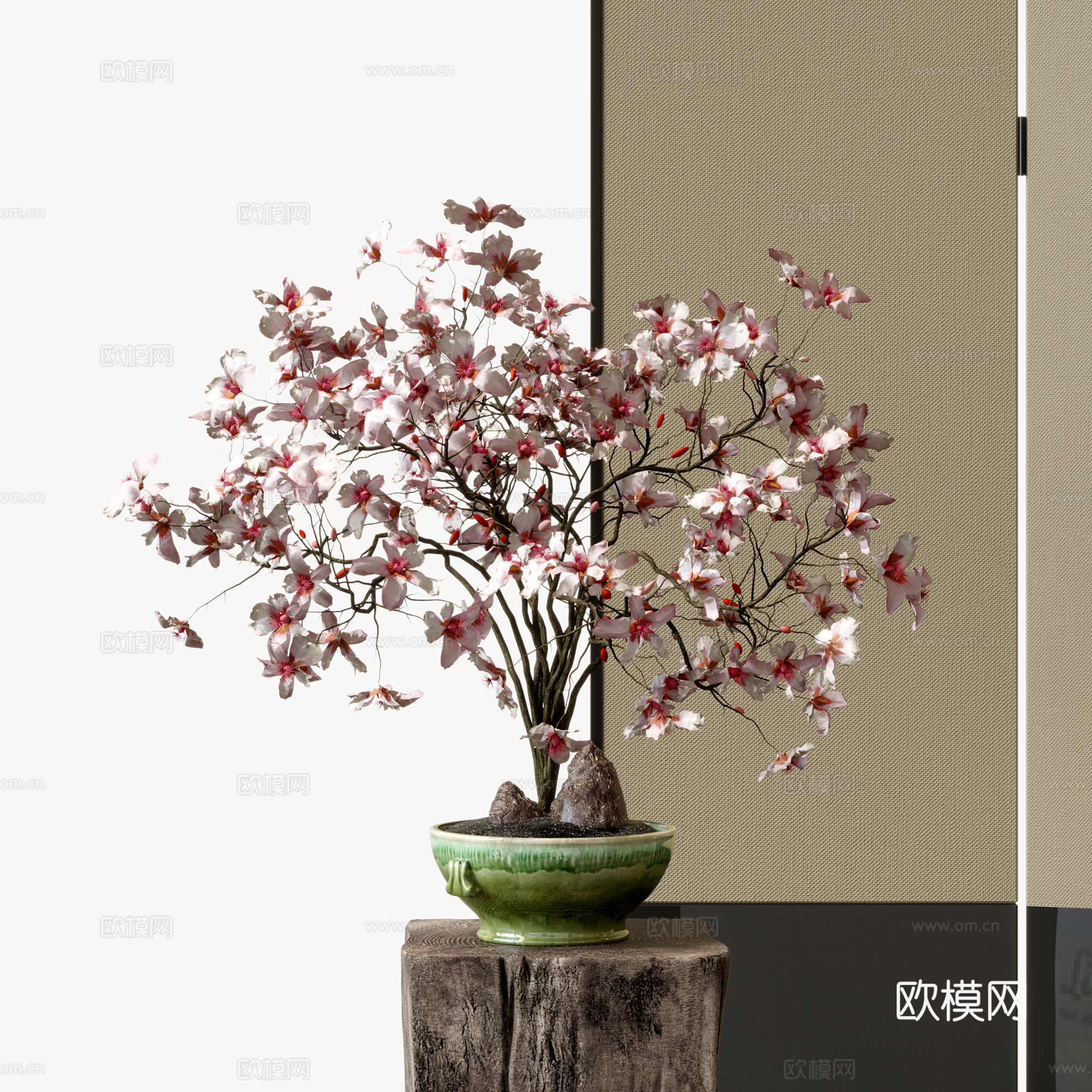 新中式花艺摆件梅花 艺术插花 陶瓷花瓶 盆景盆栽3d模型