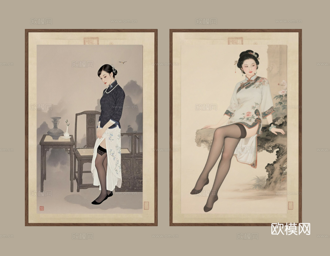 新中式禅意挂画su模型