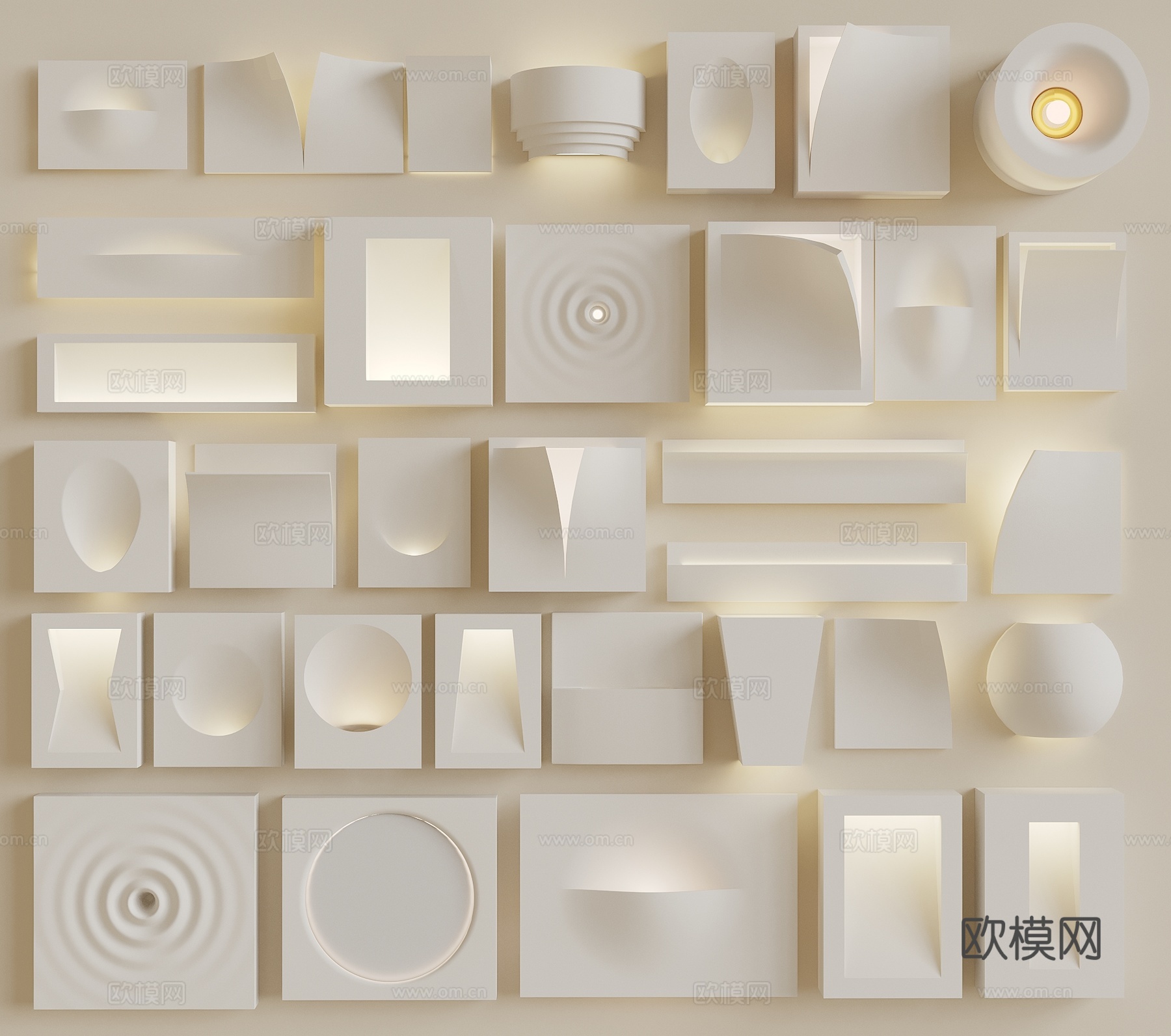 现代石膏壁灯 嵌入式石膏灯3d模型