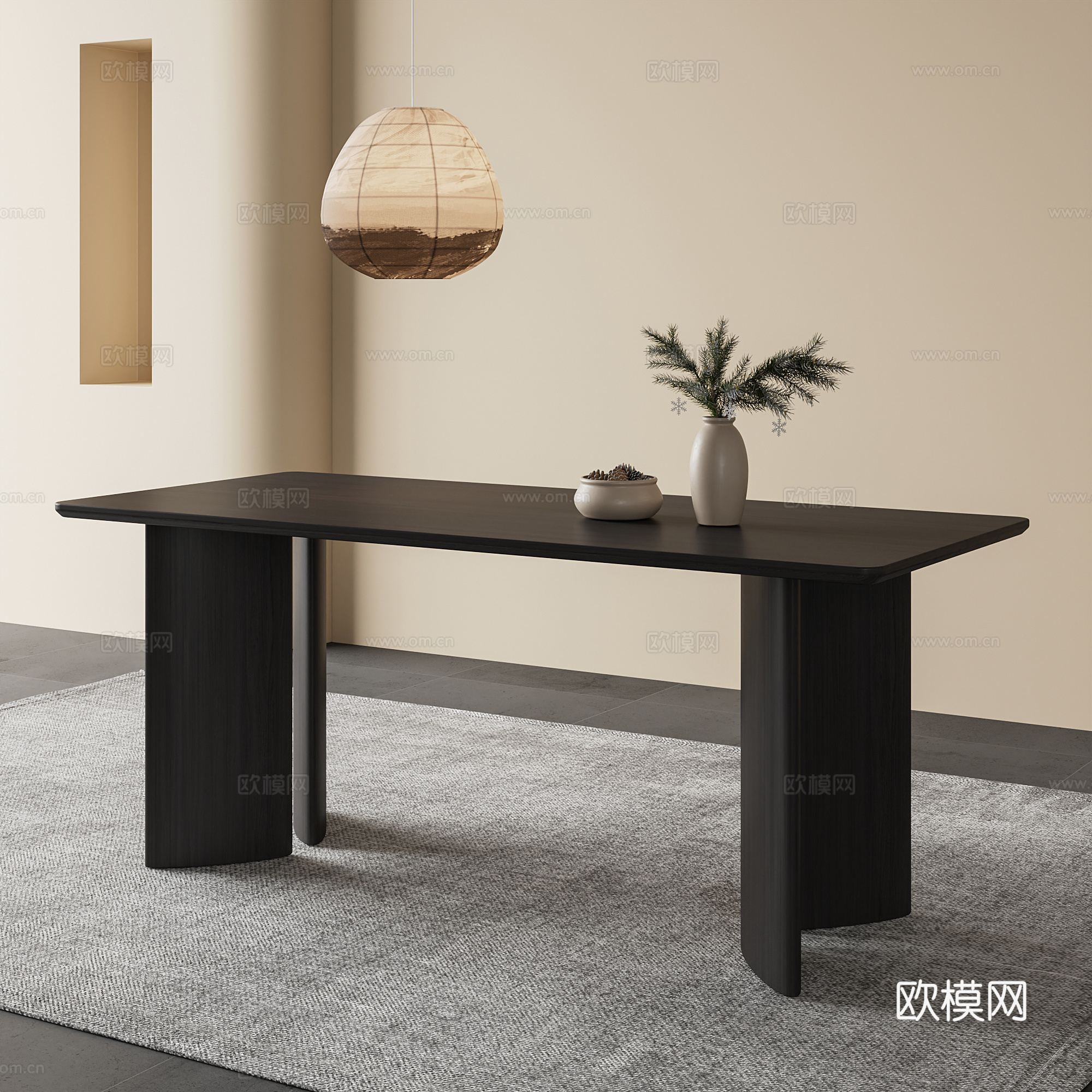 现代中古风餐桌  桌子su模型