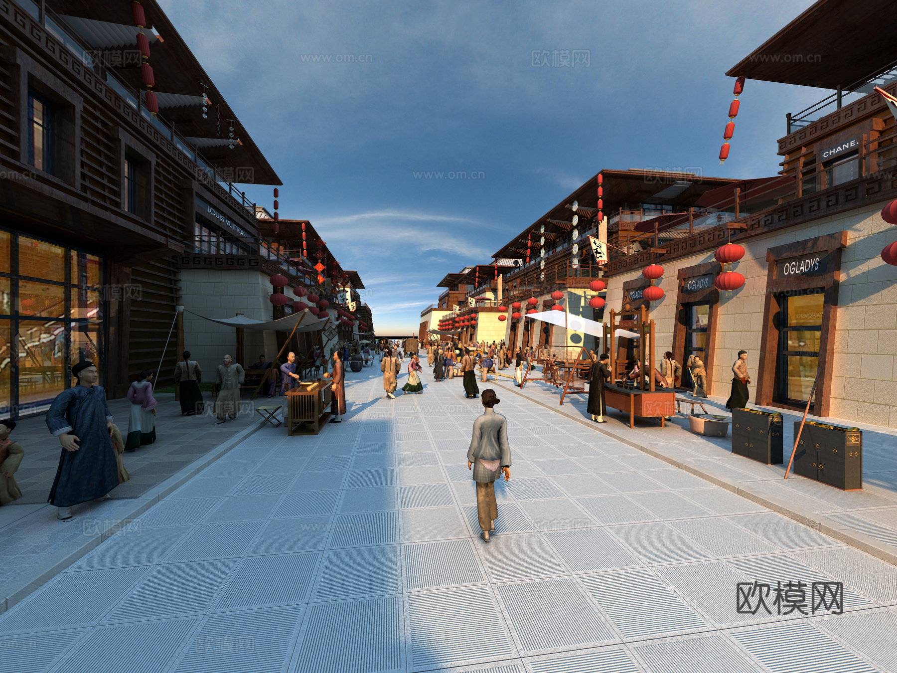 古建 商业街 小镇 中式建筑 古镇免费3d模型
