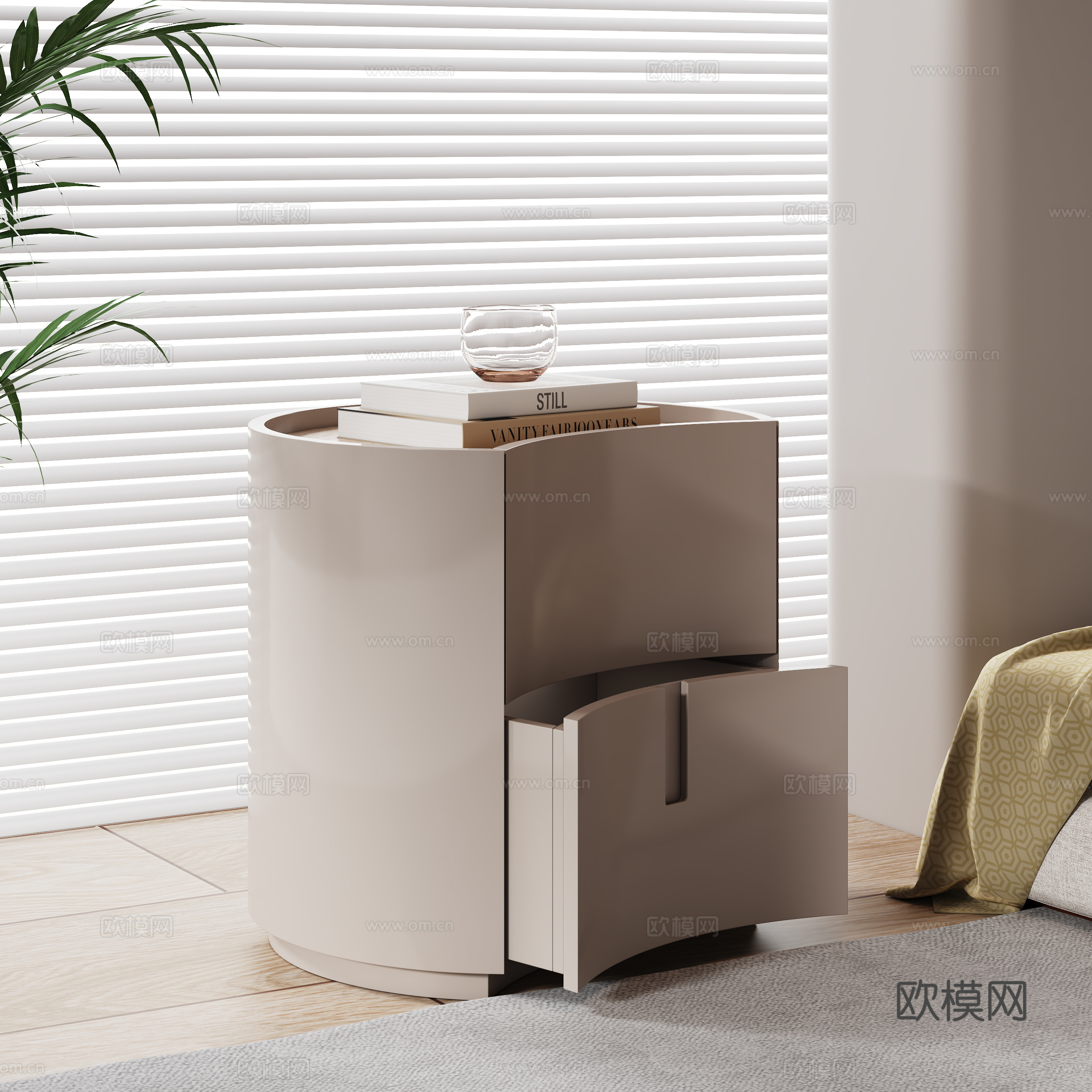 现代床头柜su模型下载（渲染图1）