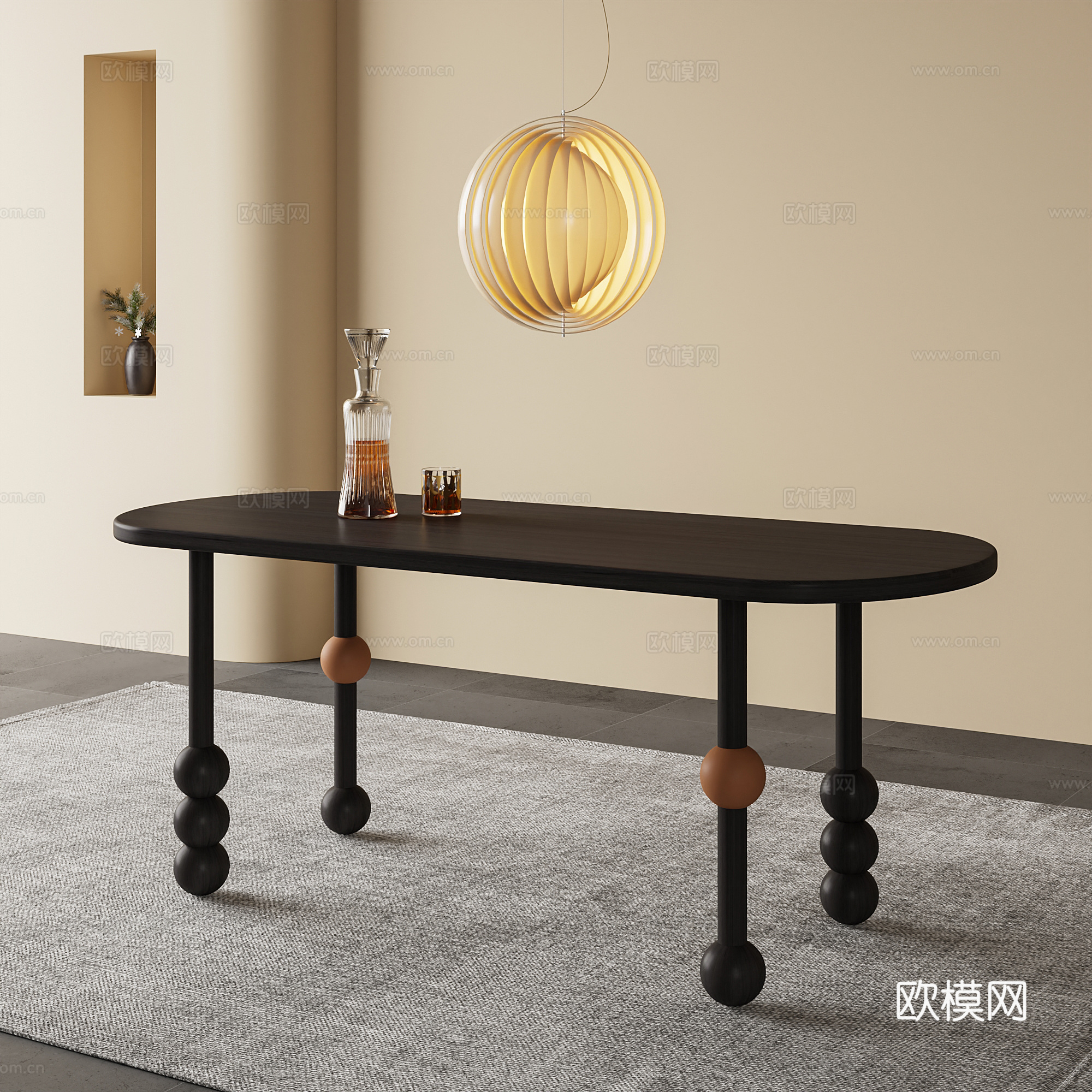 现代中古风餐桌  桌子3d模型