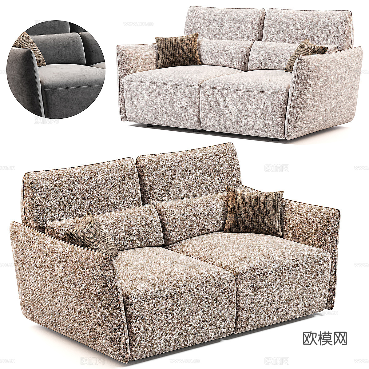 现代意式 Arne 布艺休闲沙发3d模型下载（渲染图1）