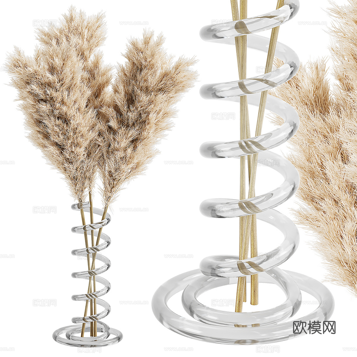 现代花瓶花艺 干花3d模型