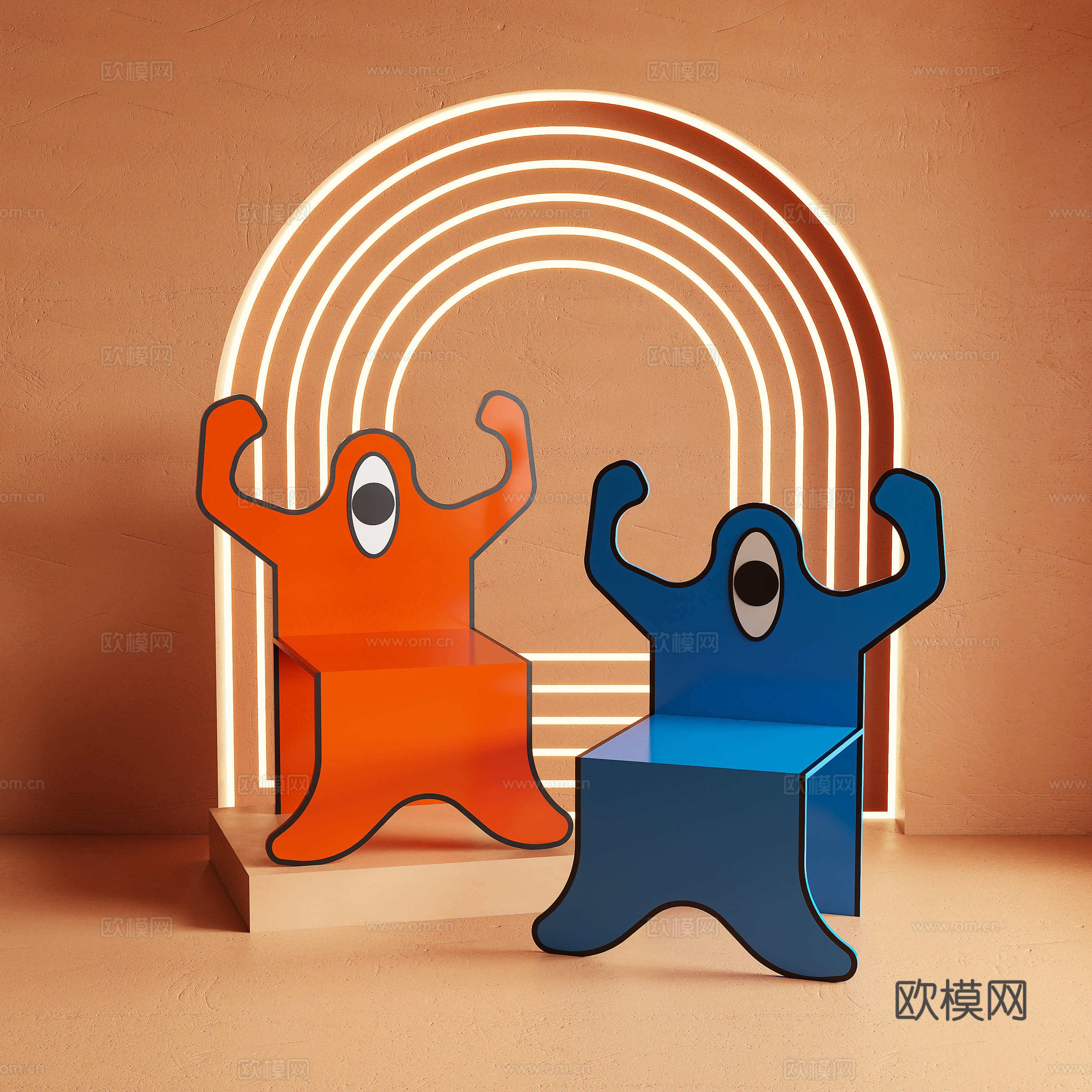 现代单椅 卡通椅子 多巴胺3d模型