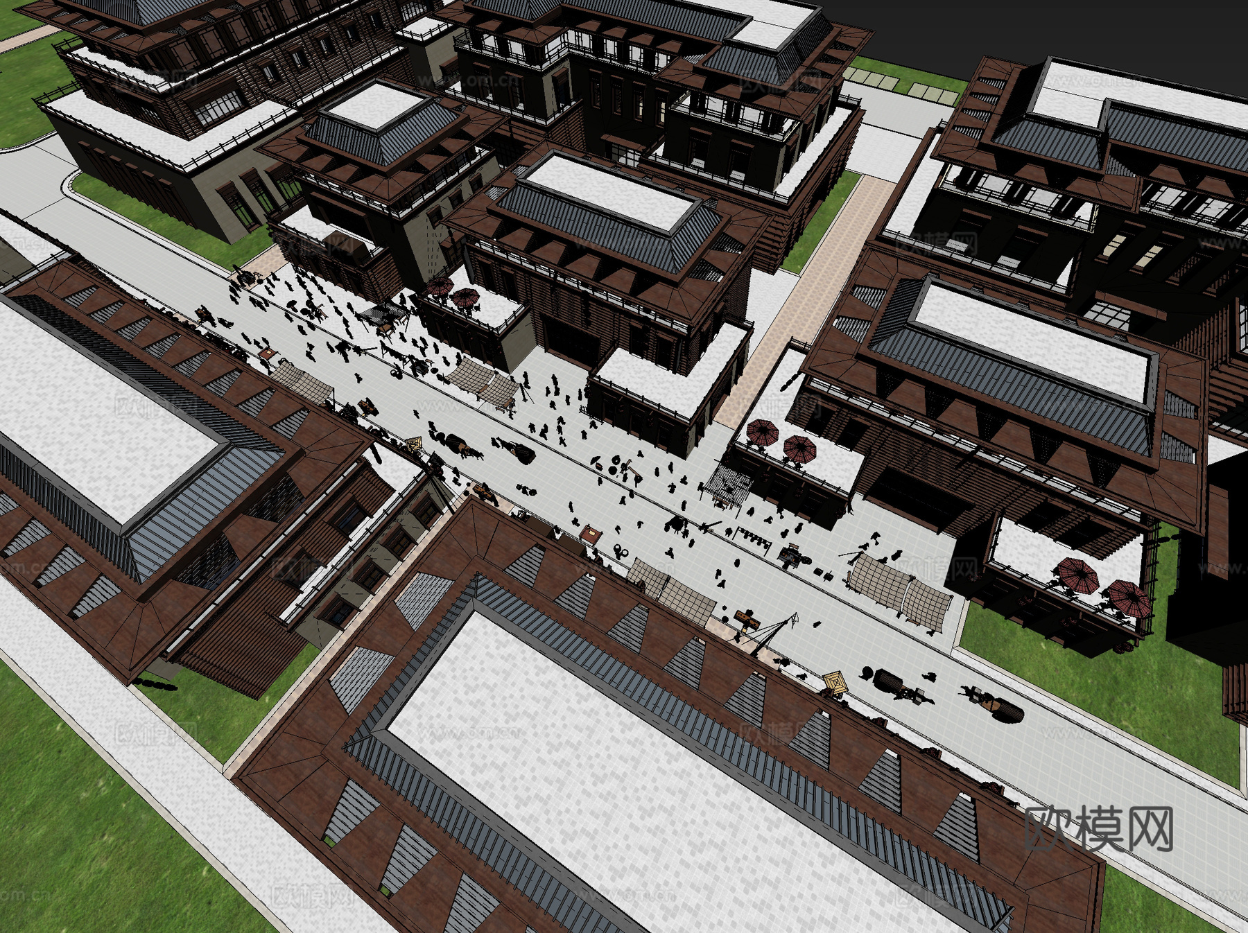 古建 商业街 小镇 中式建筑 古镇免费3d模型