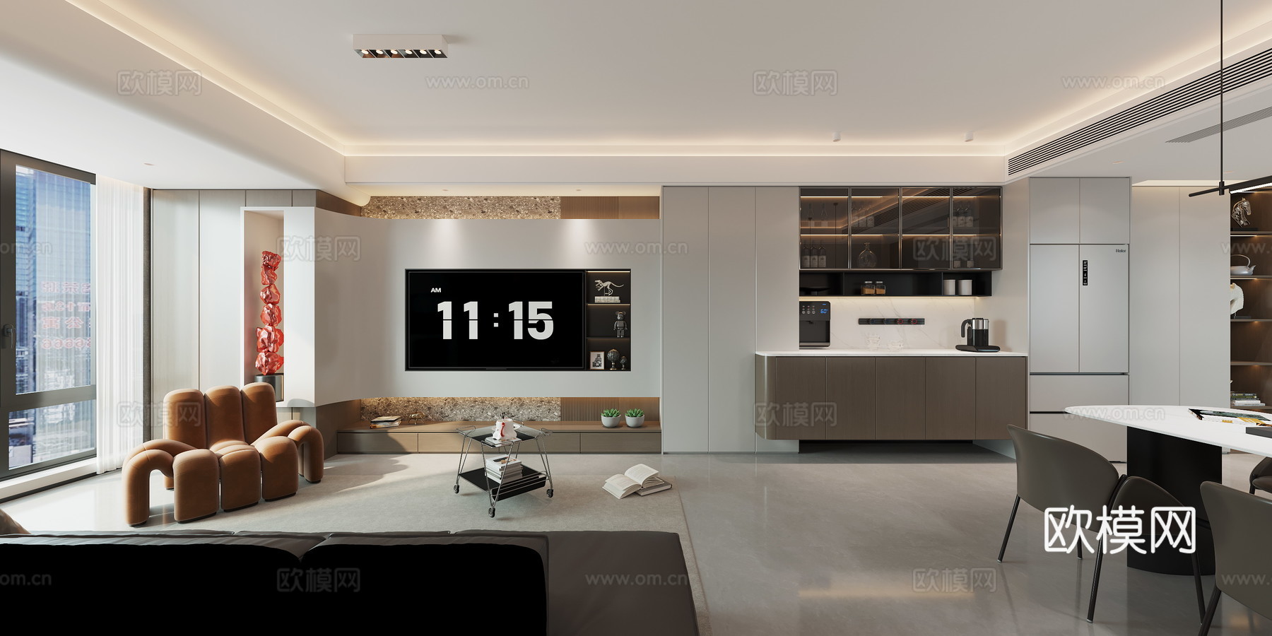 现代 极简 客餐厅3d模型