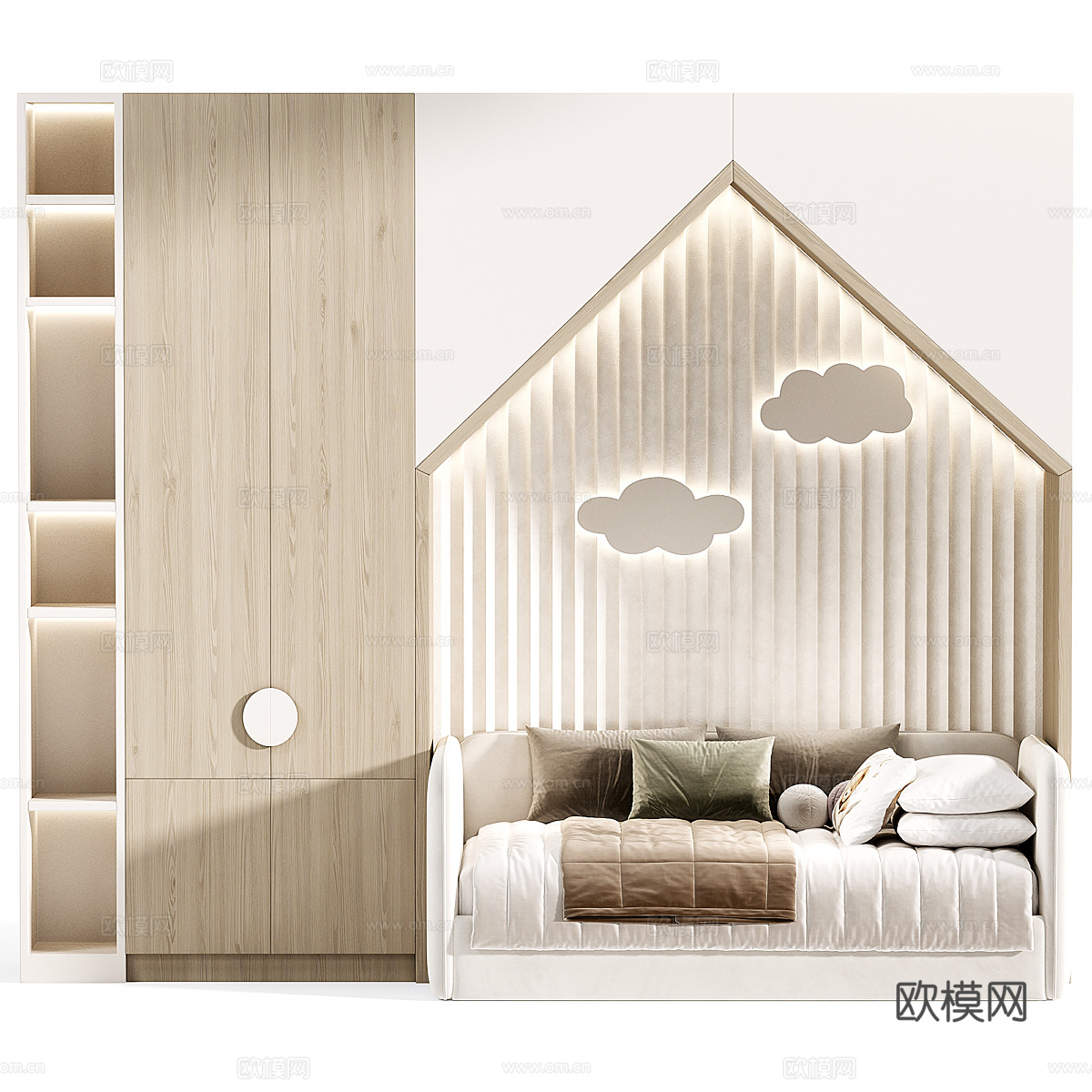 现代奶油风儿童床 沙发床3d模型