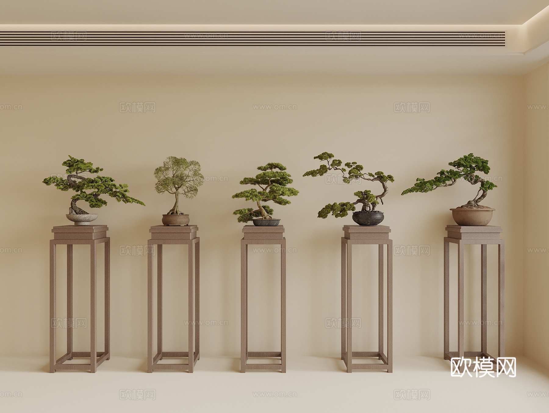 新中式盆栽盆景 松树盆景 花架 花几3d模型
