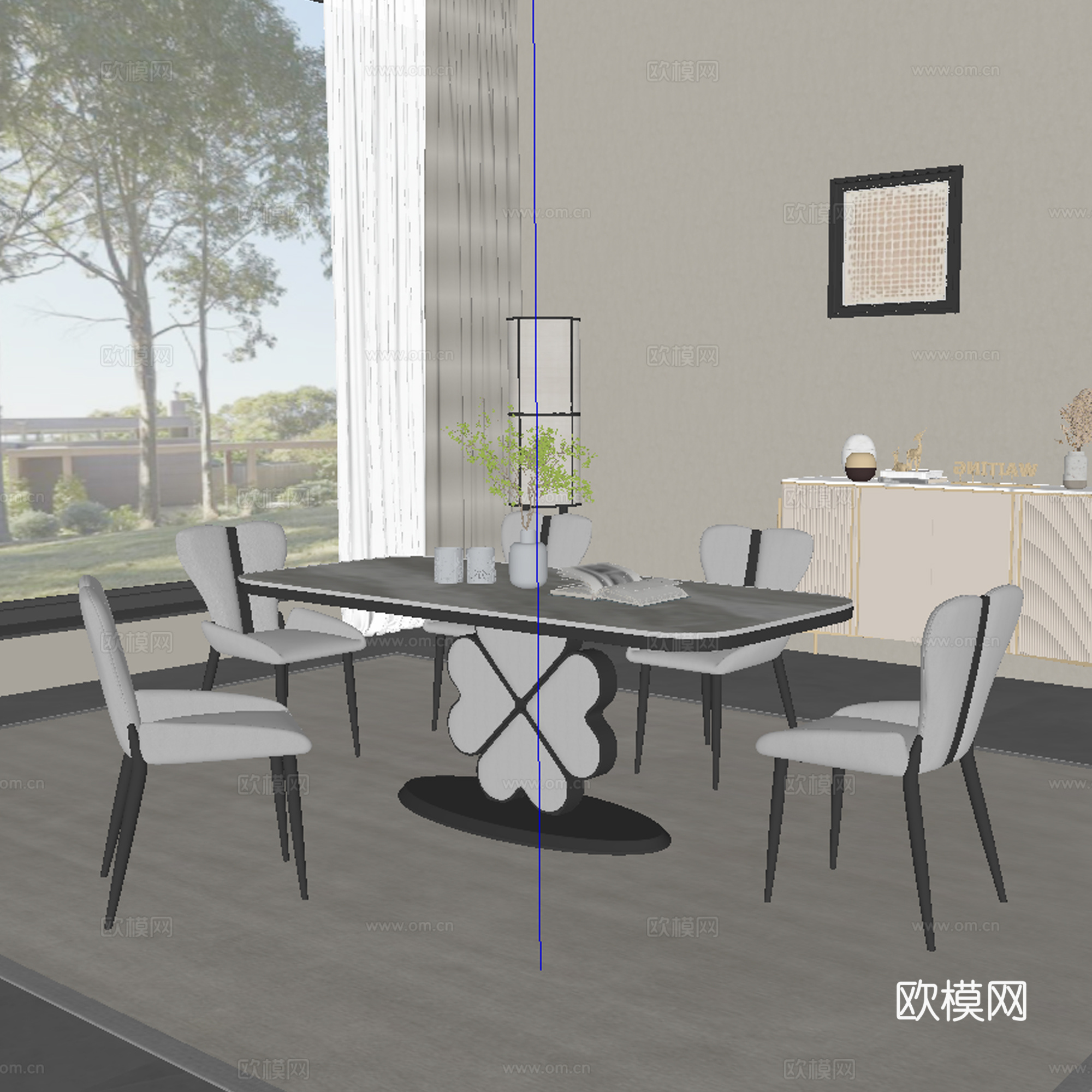中古风餐厅 餐桌椅su模型