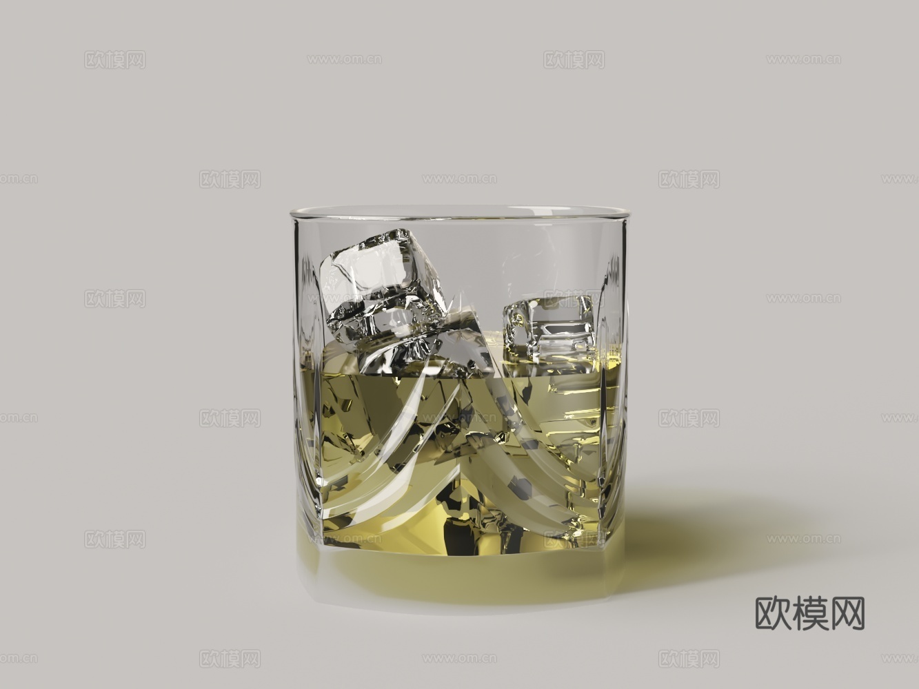 玻璃杯 冰块 香槟酒 酒杯3d模型