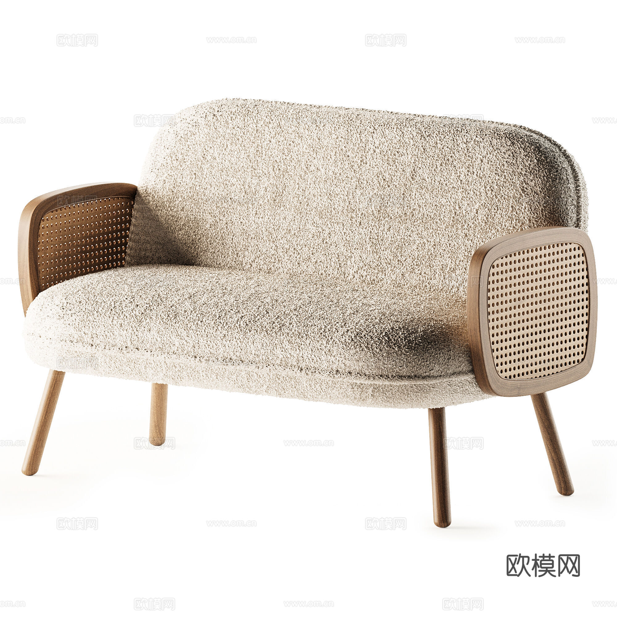 新中式藤编布艺休闲沙发3d模型
