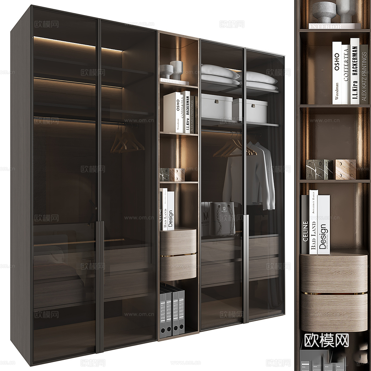 现代意式极简玻璃衣柜3d模型