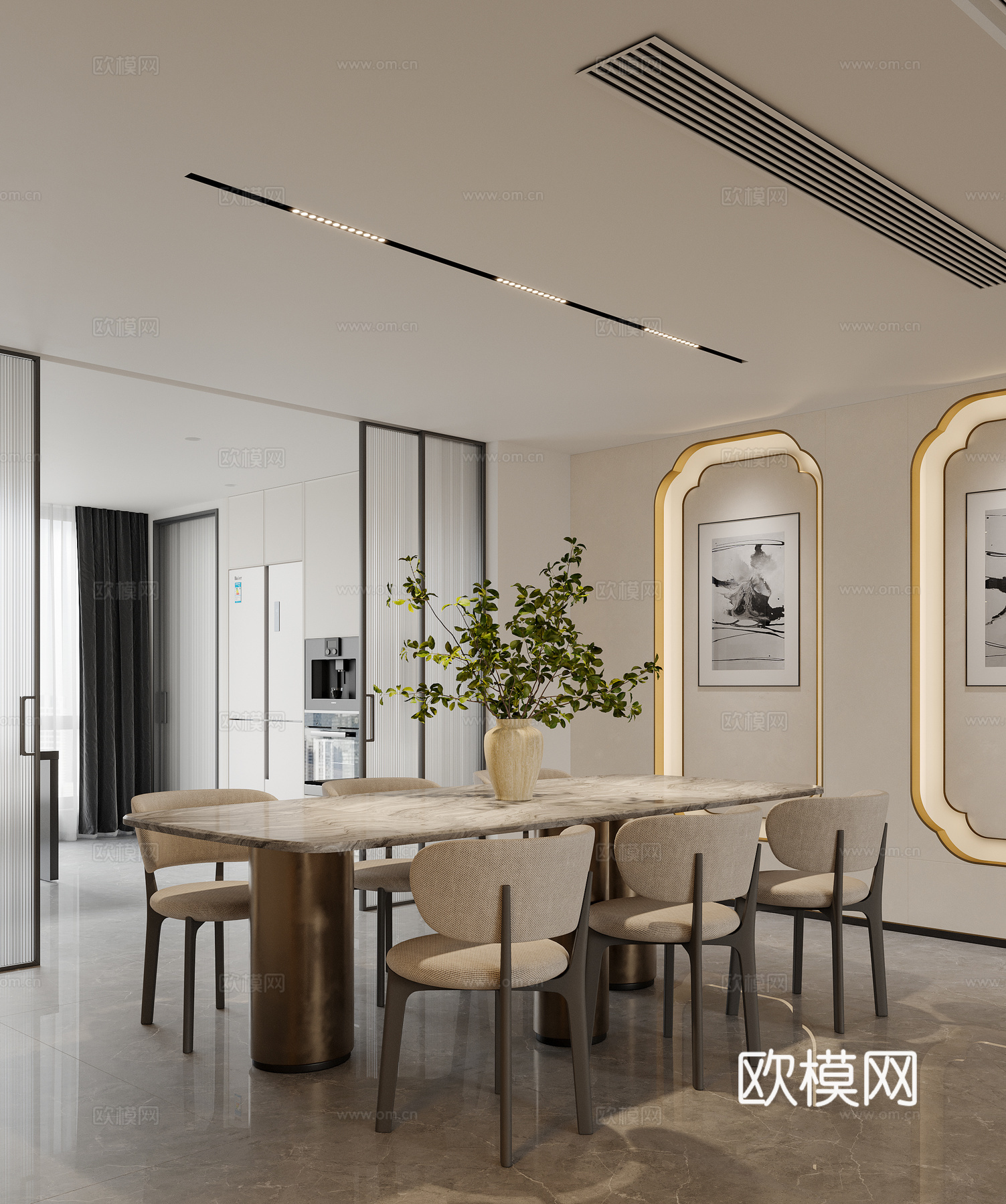 奶油风餐厅3d模型