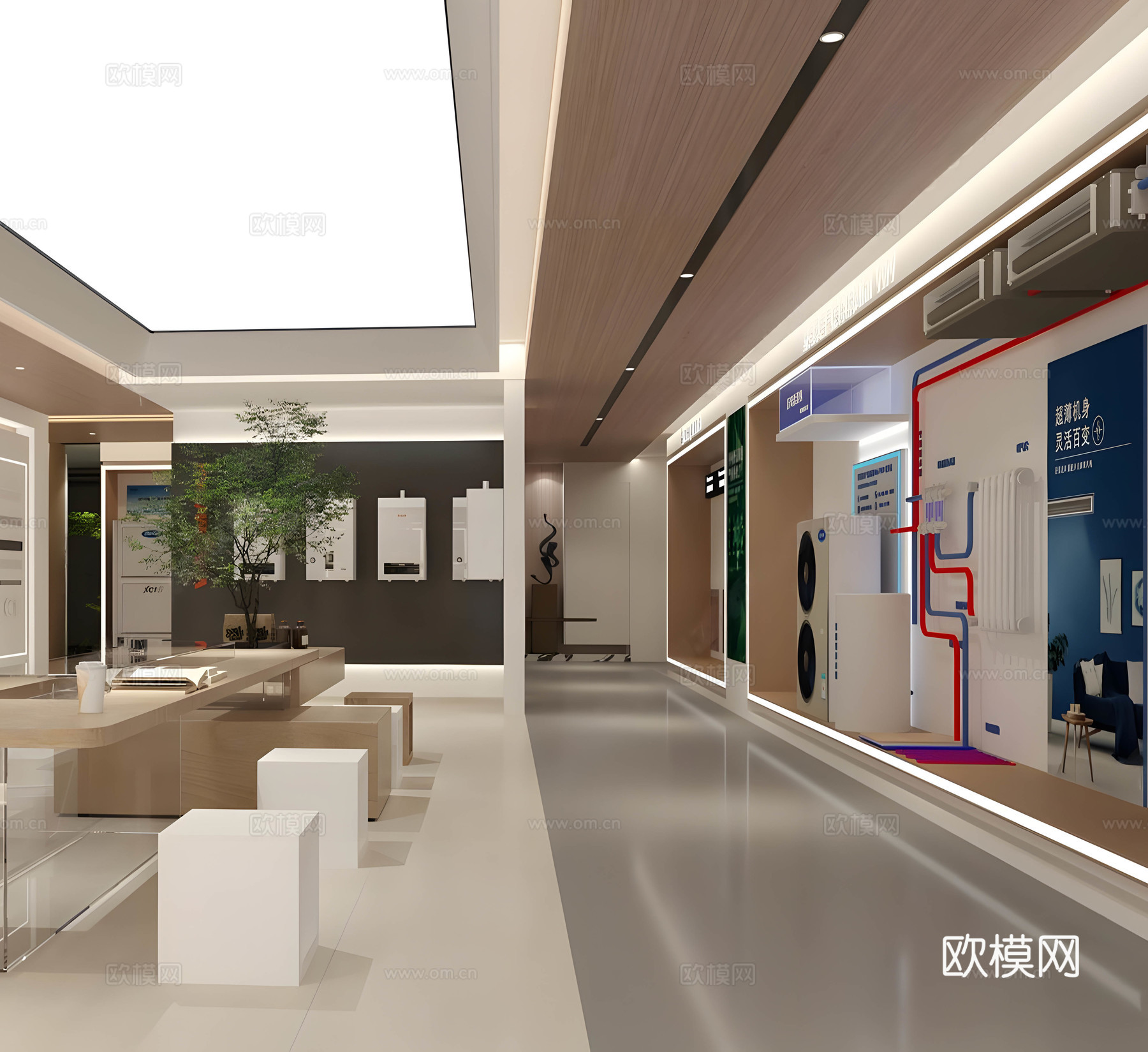 现代家居专卖店 装修公司材料展厅 色板柜色斑墙 材料展厅su模型