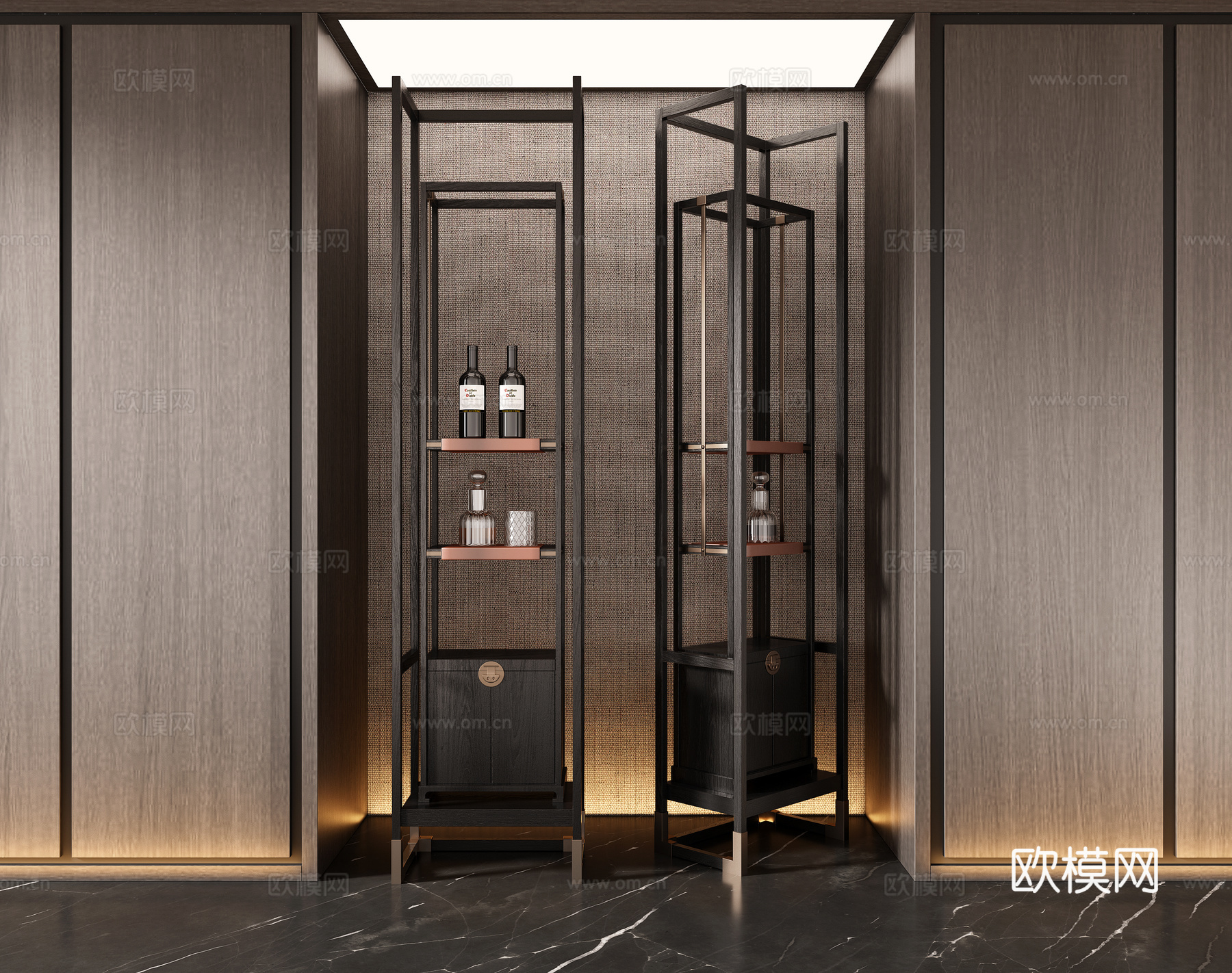 新中式酒架 迷你吧酒架 成品酒架 红酒架 酒店就架su模型