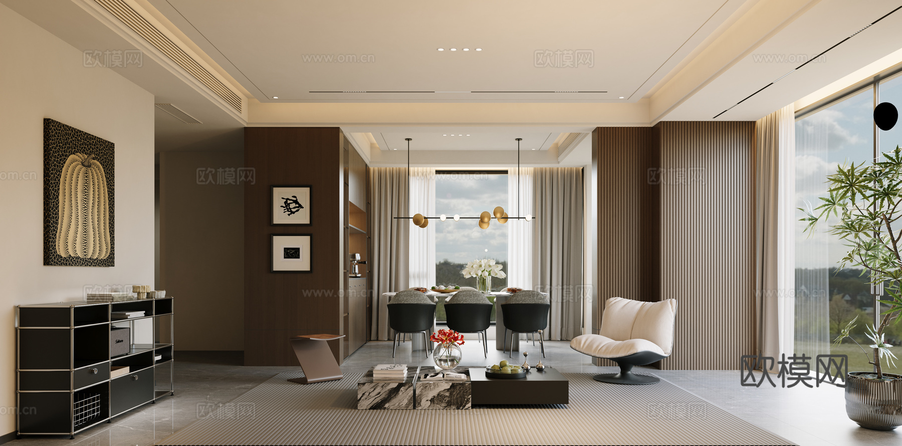 现代意式客餐厅3d模型下载（渲染图3）