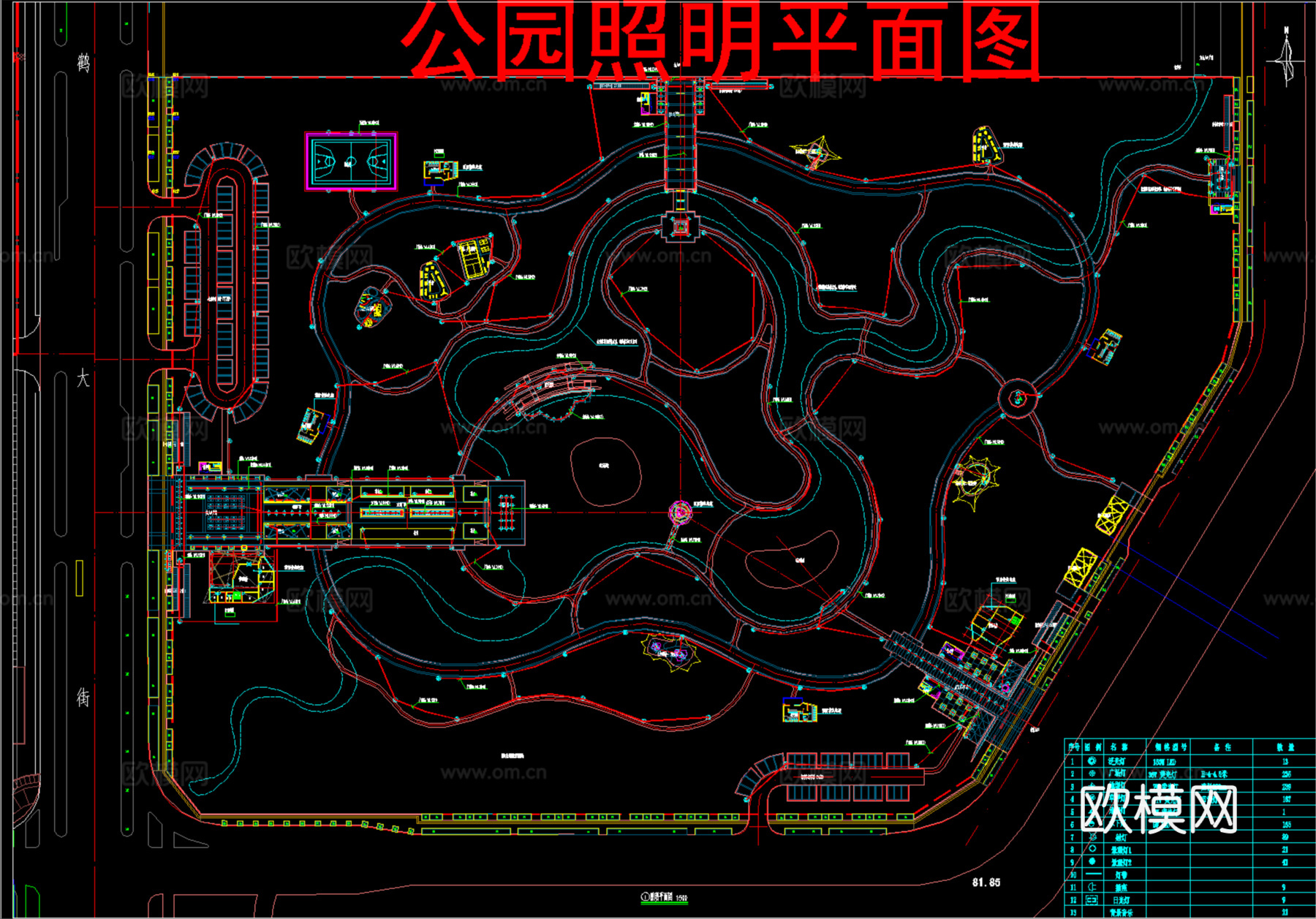 现代公园景观电气  灯具布置图 电气系统图cad施工图