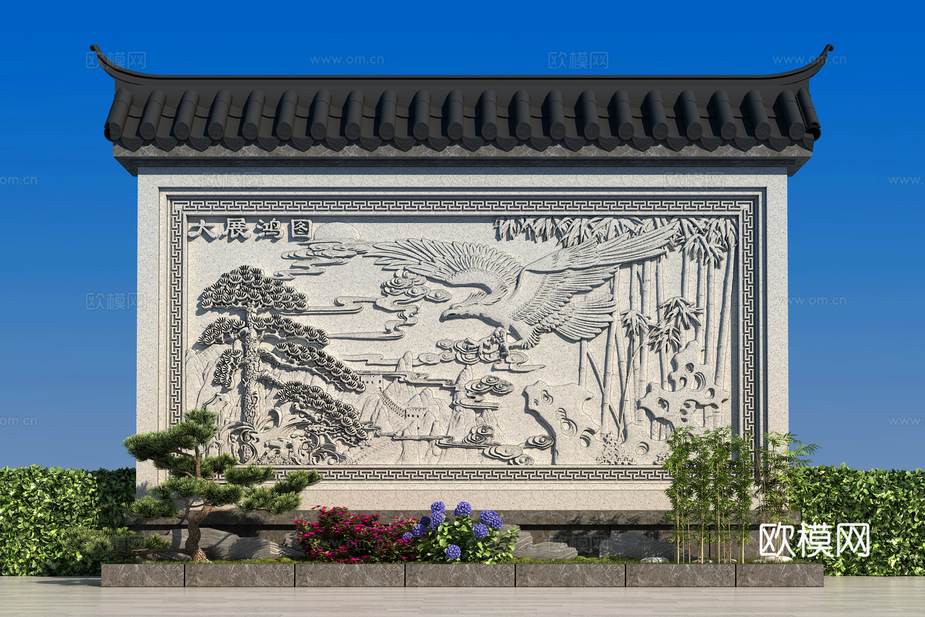 中式影壁墙 照壁 背景墙3d模型