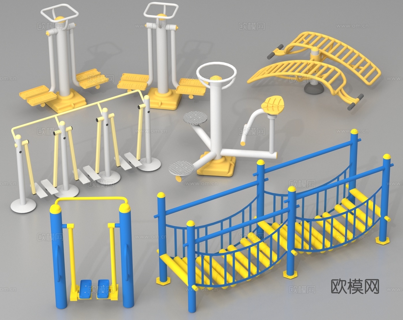 公共健身器材 户外健身器材 运动器材3d模型