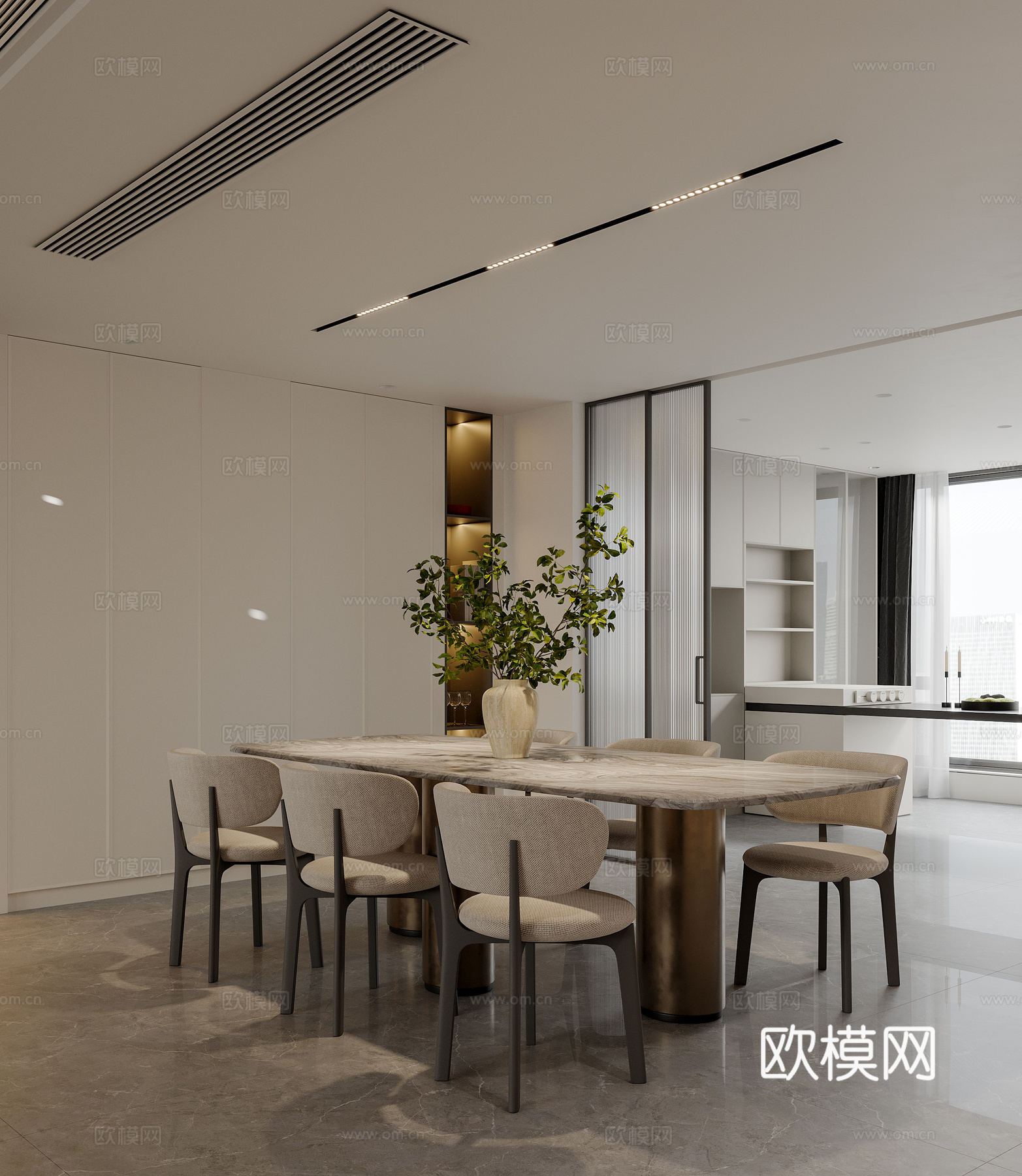 奶油风餐厅3d模型