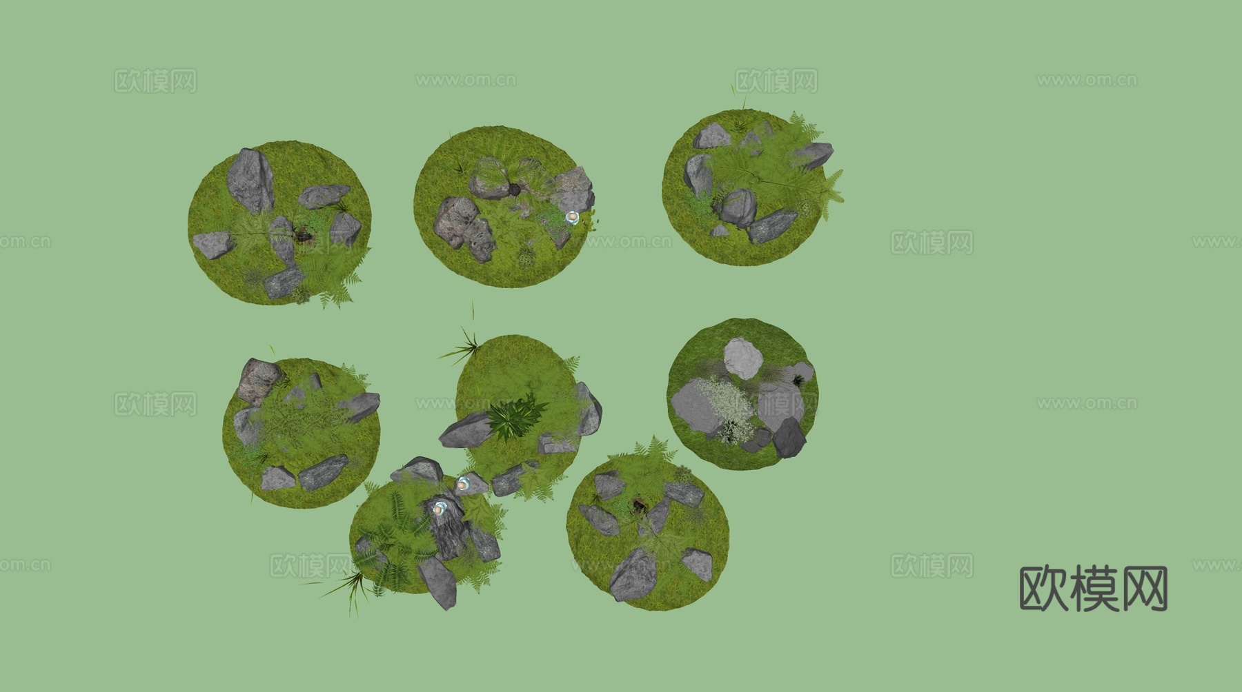 现代新中式庭院小品 新中式庭院石头 庭园植物造景 石块碎石岩su模型