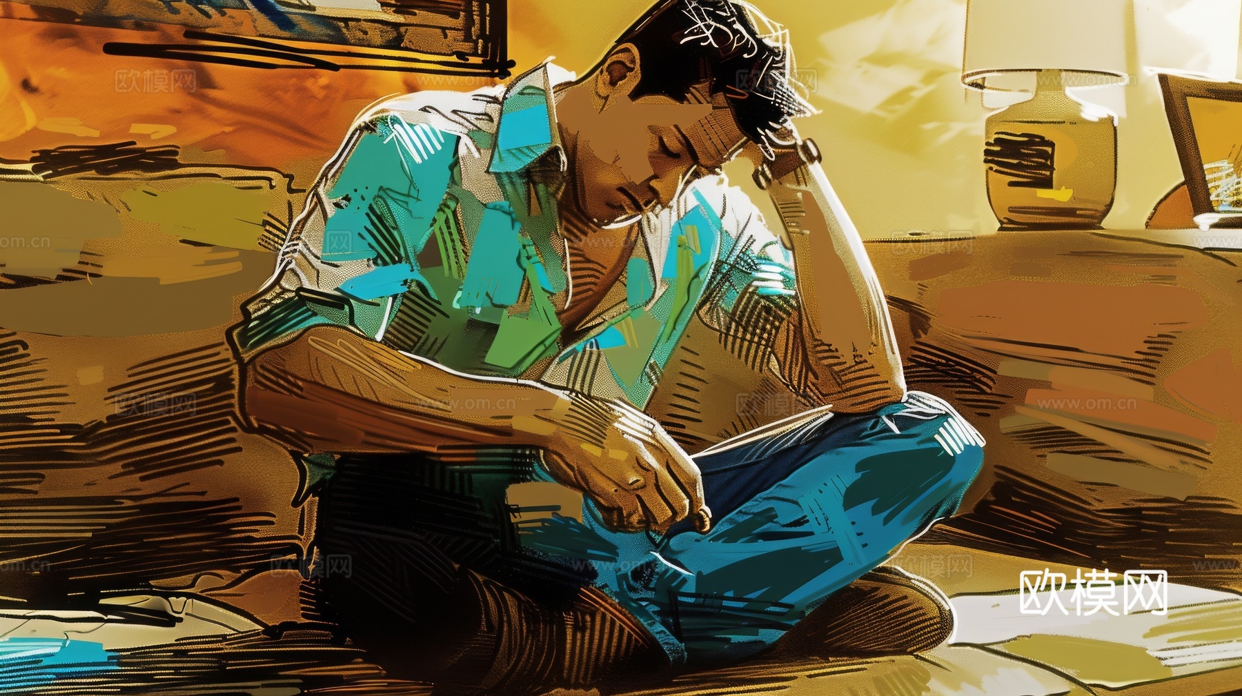 3D立体肌理油画涂抹背景壁纸下载（渲染图7）