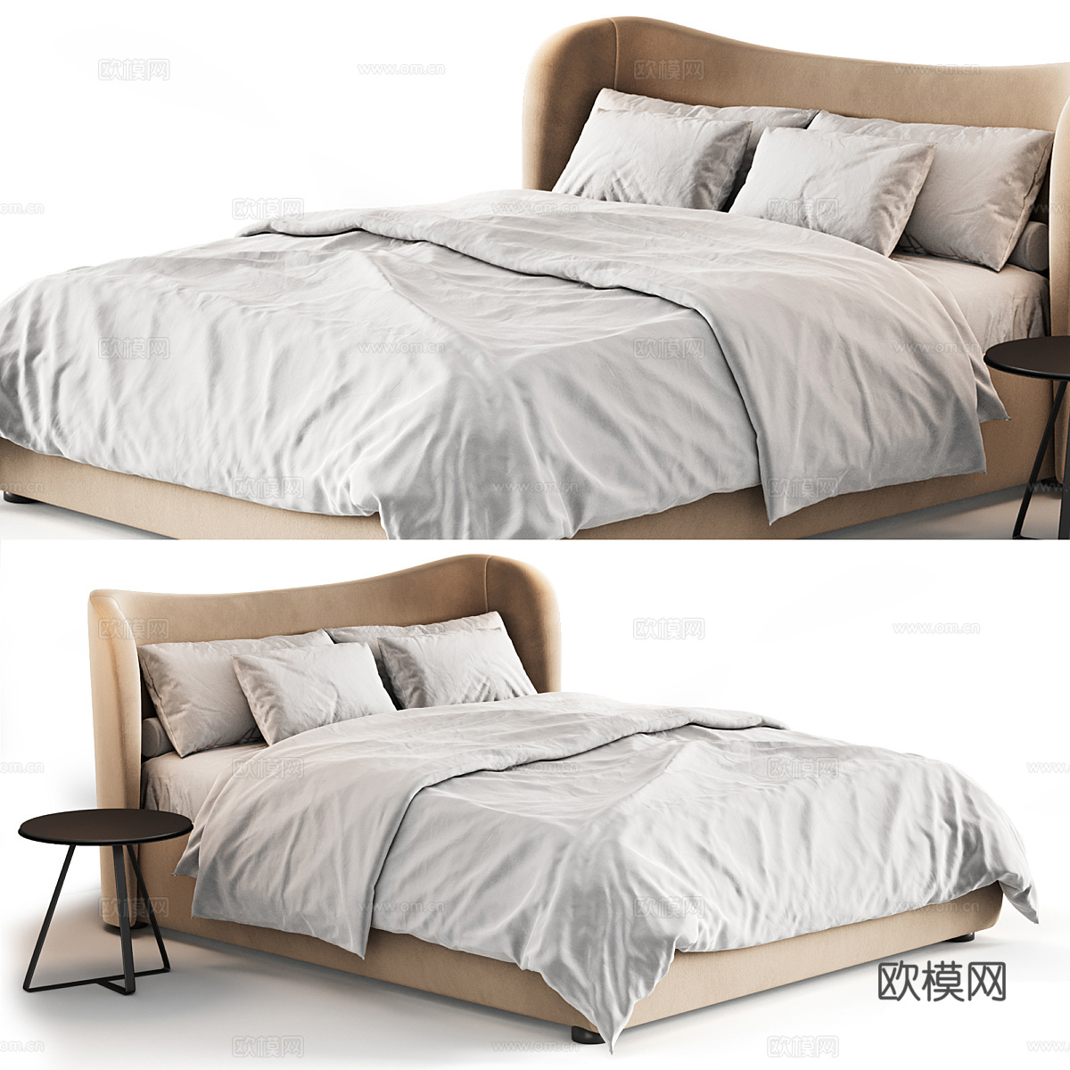 现代奶油风布艺双人床3d模型