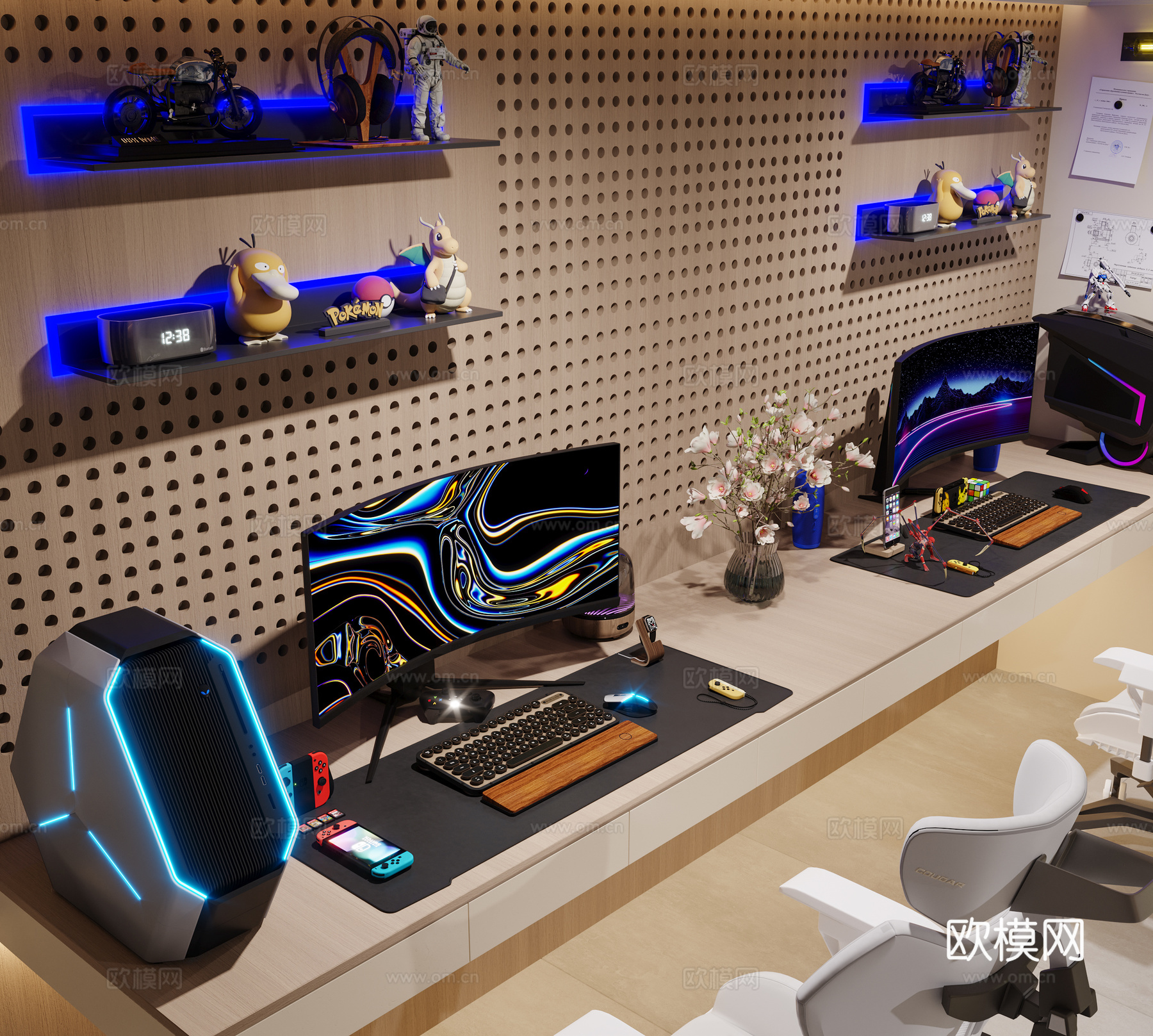 现代奶油风电竞房3d模型