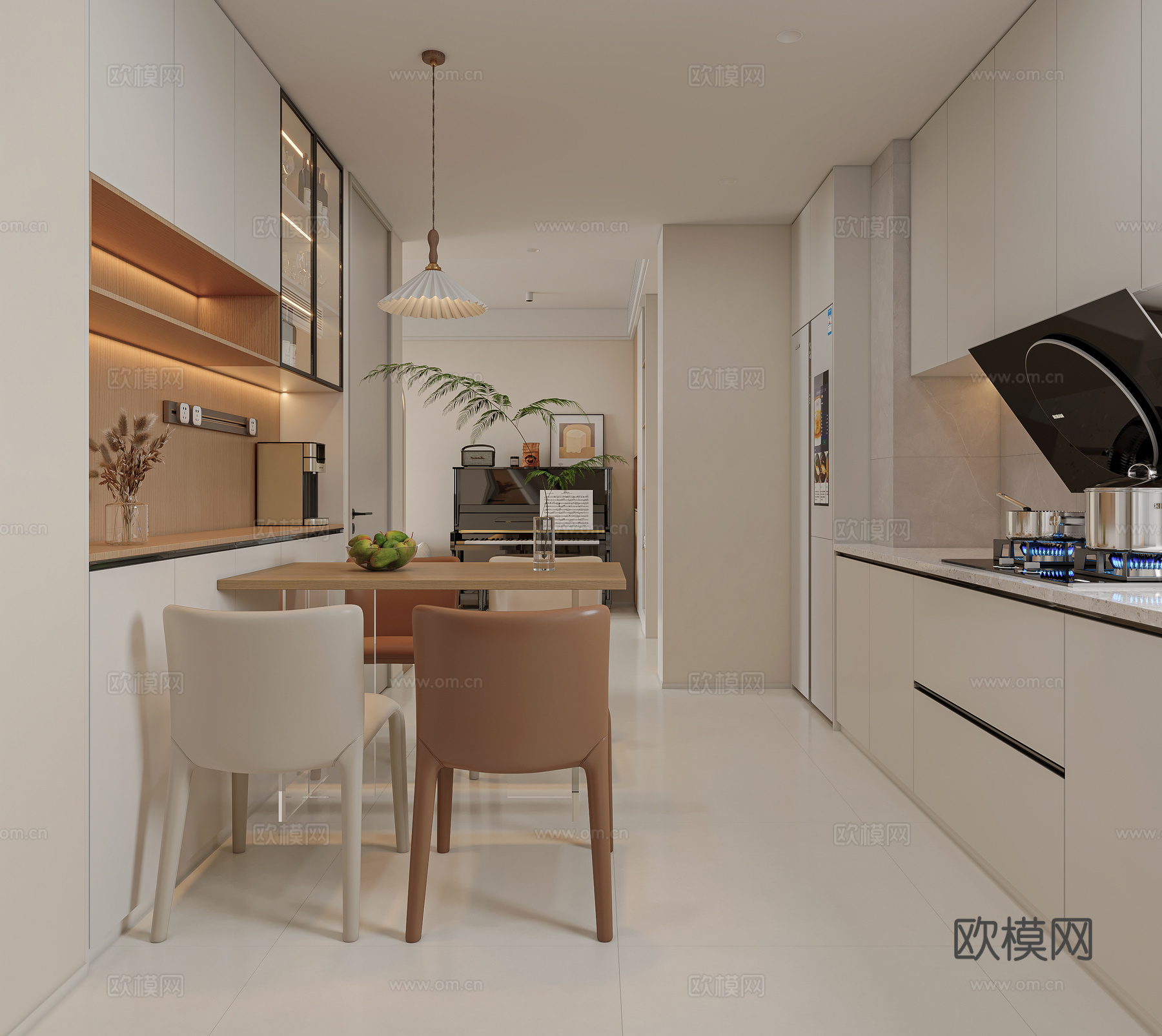 奶油风简约客餐厅3d模型