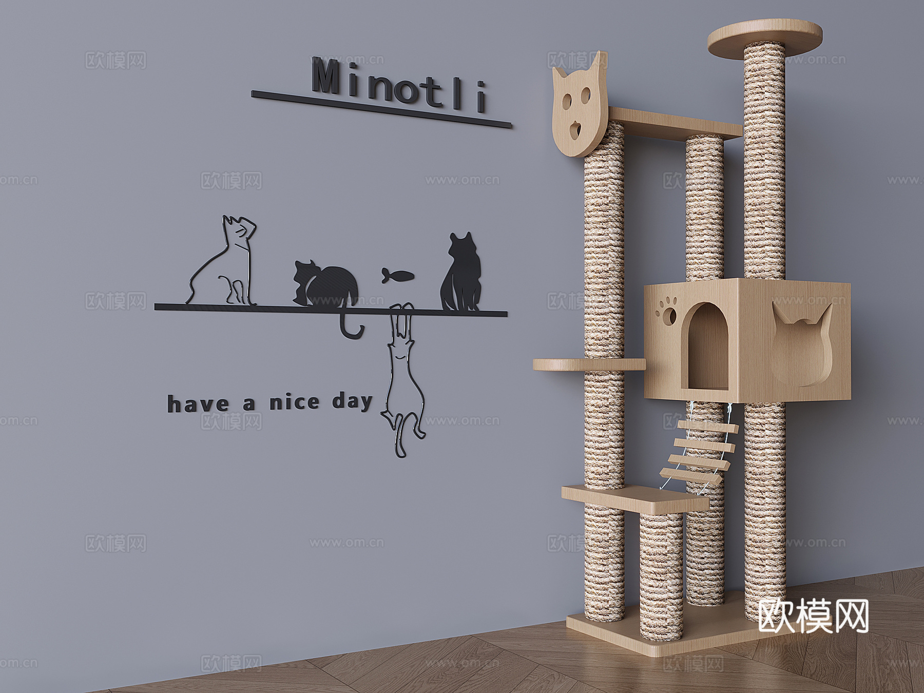 实木猫爬架猫树 猫窝宠物用品设备3d模型