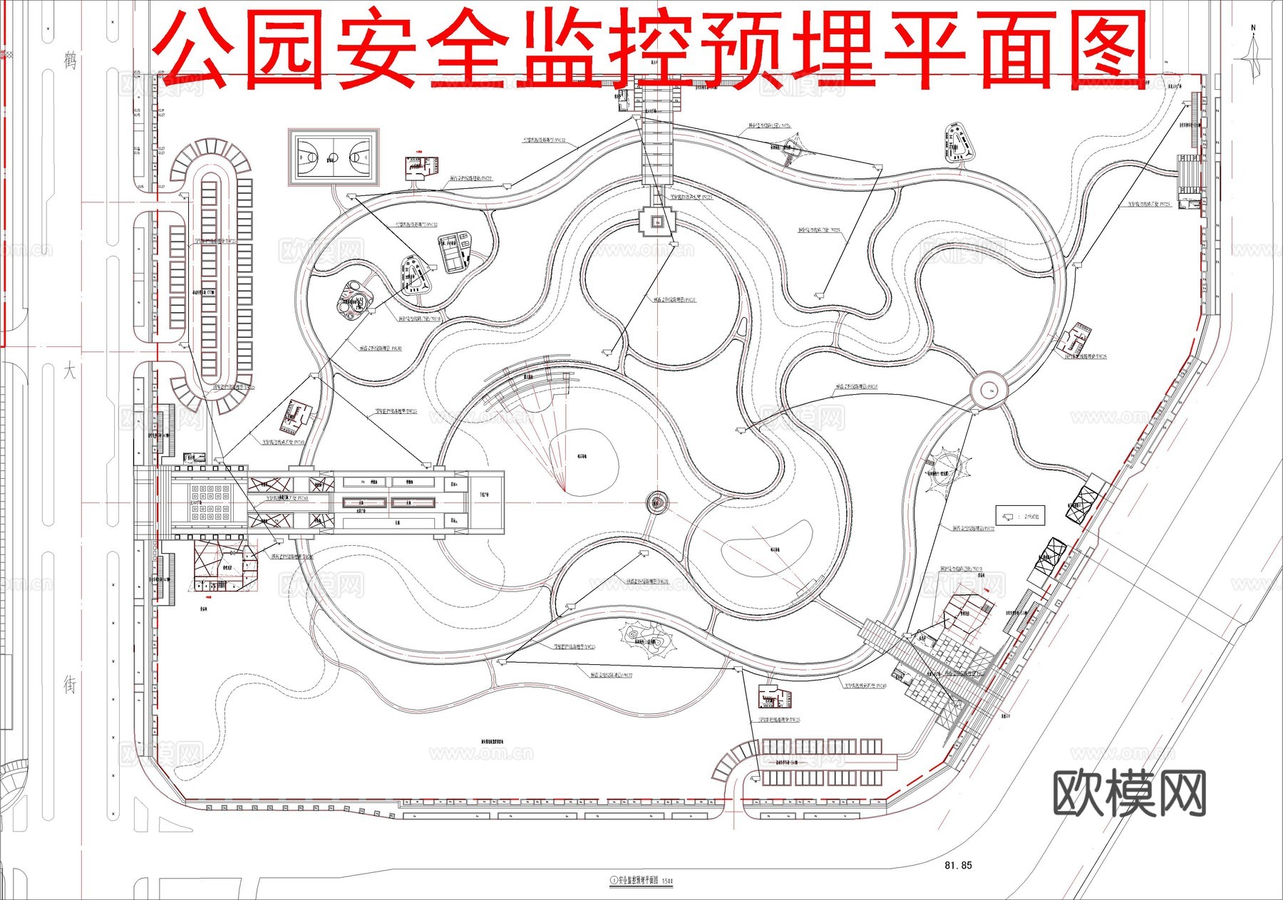 现代公园景观电气  灯具布置图 电气系统图cad施工图