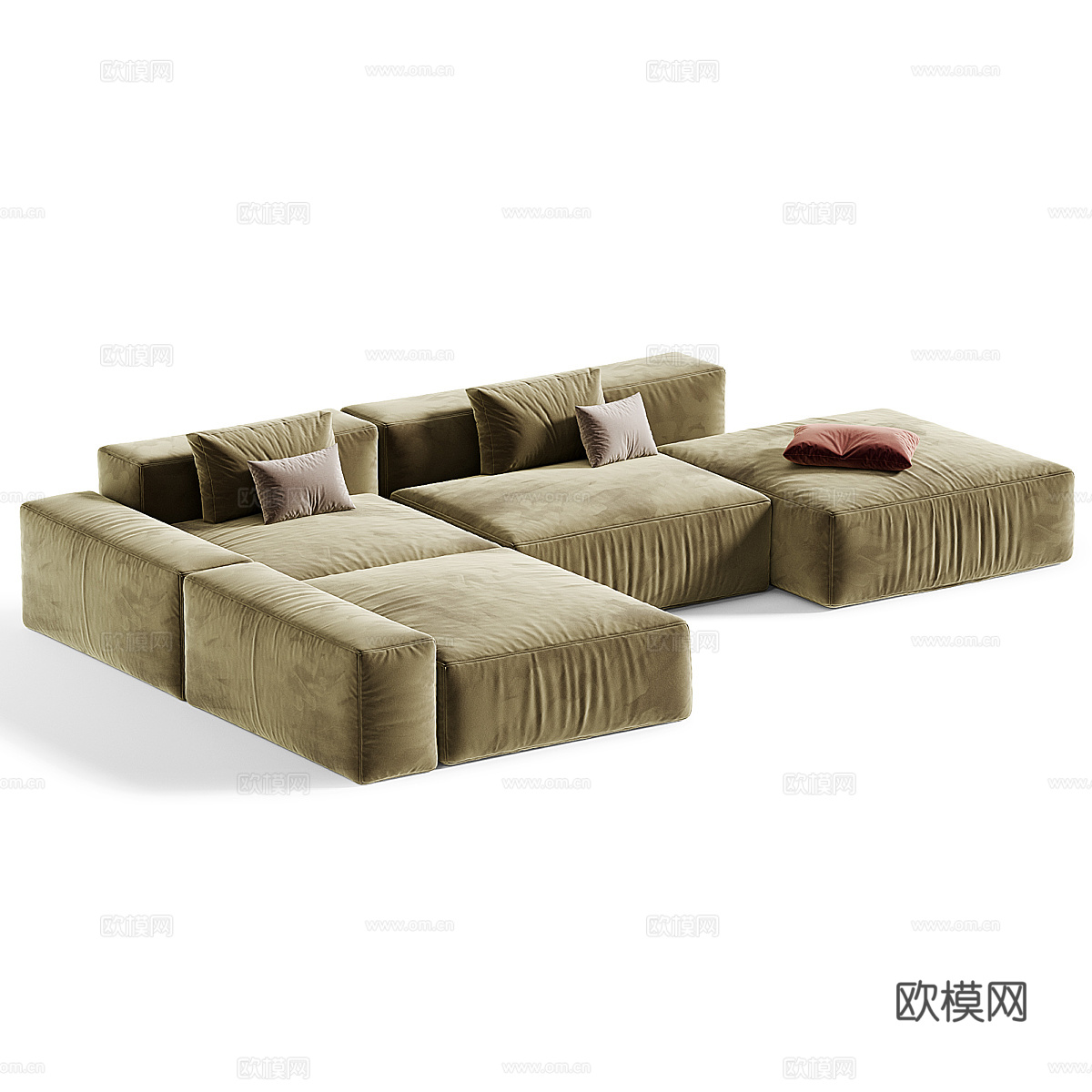 现代奶油风布艺休闲组合沙发3d模型