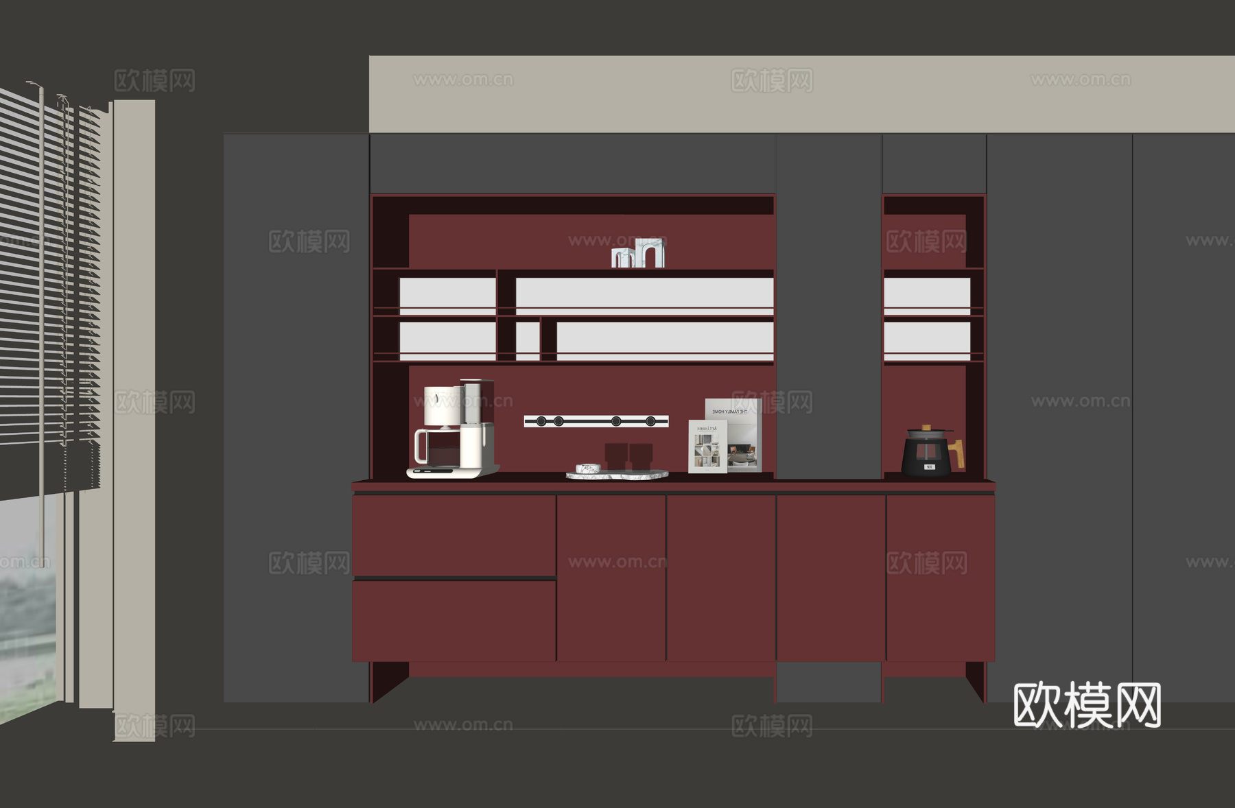 现代酒柜餐边柜su模型下载（渲染图2）