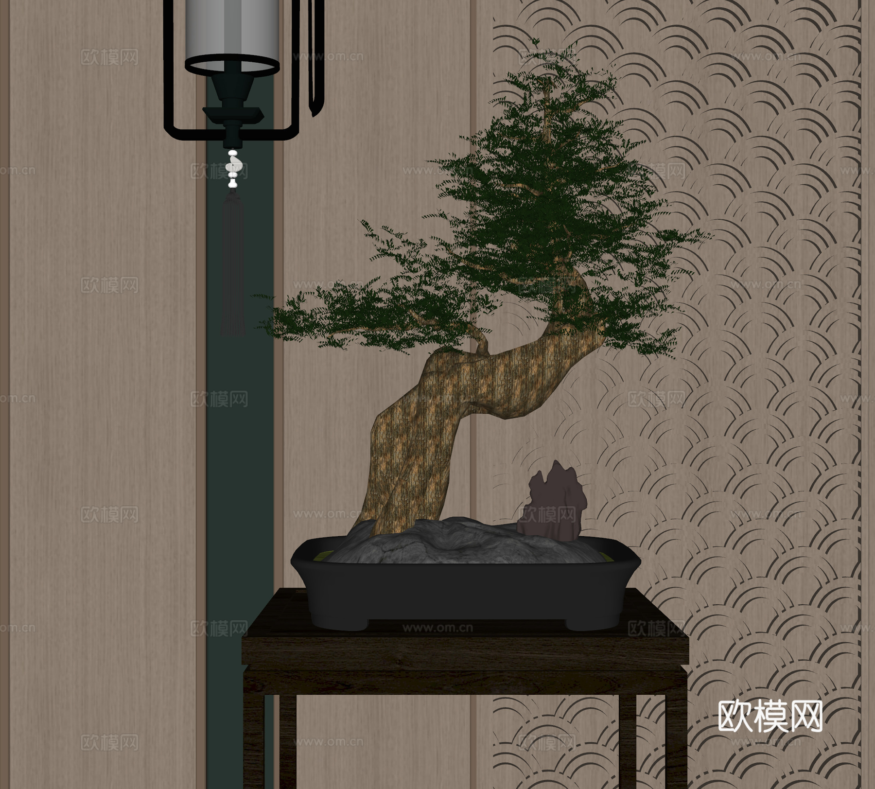 新中式盆栽su模型