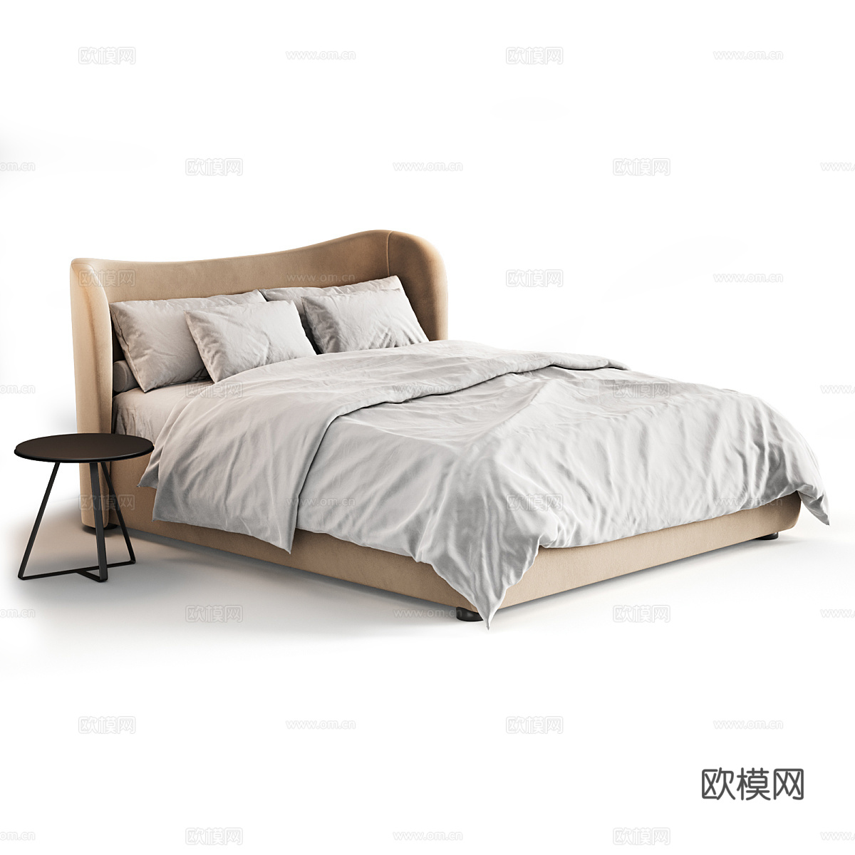 现代奶油风布艺双人床3d模型