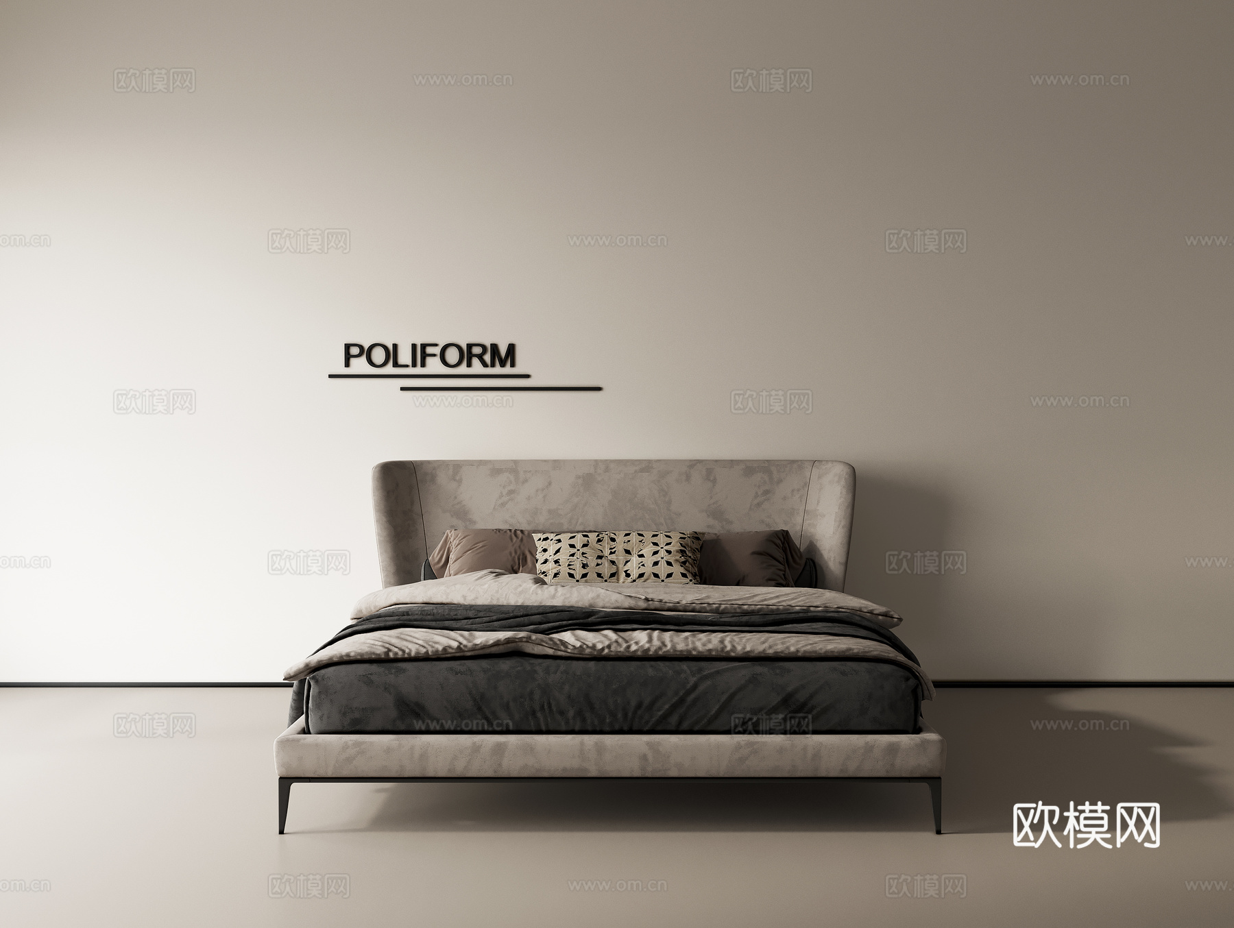 现代双人床3d模型下载